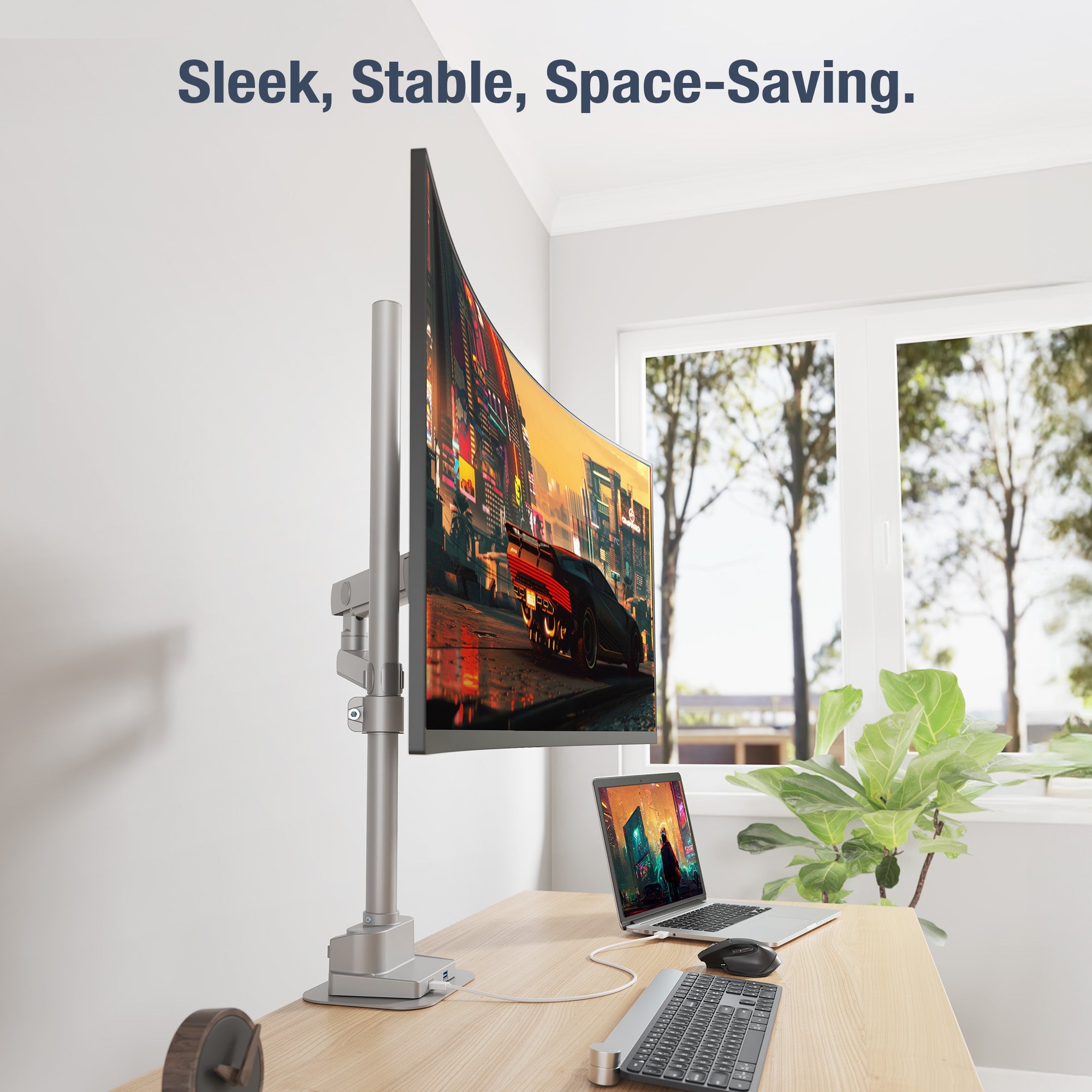 AVLT Single 40 Inch Monitor Arm Pole Top Mount With USB-C USB-A Ports - Gray