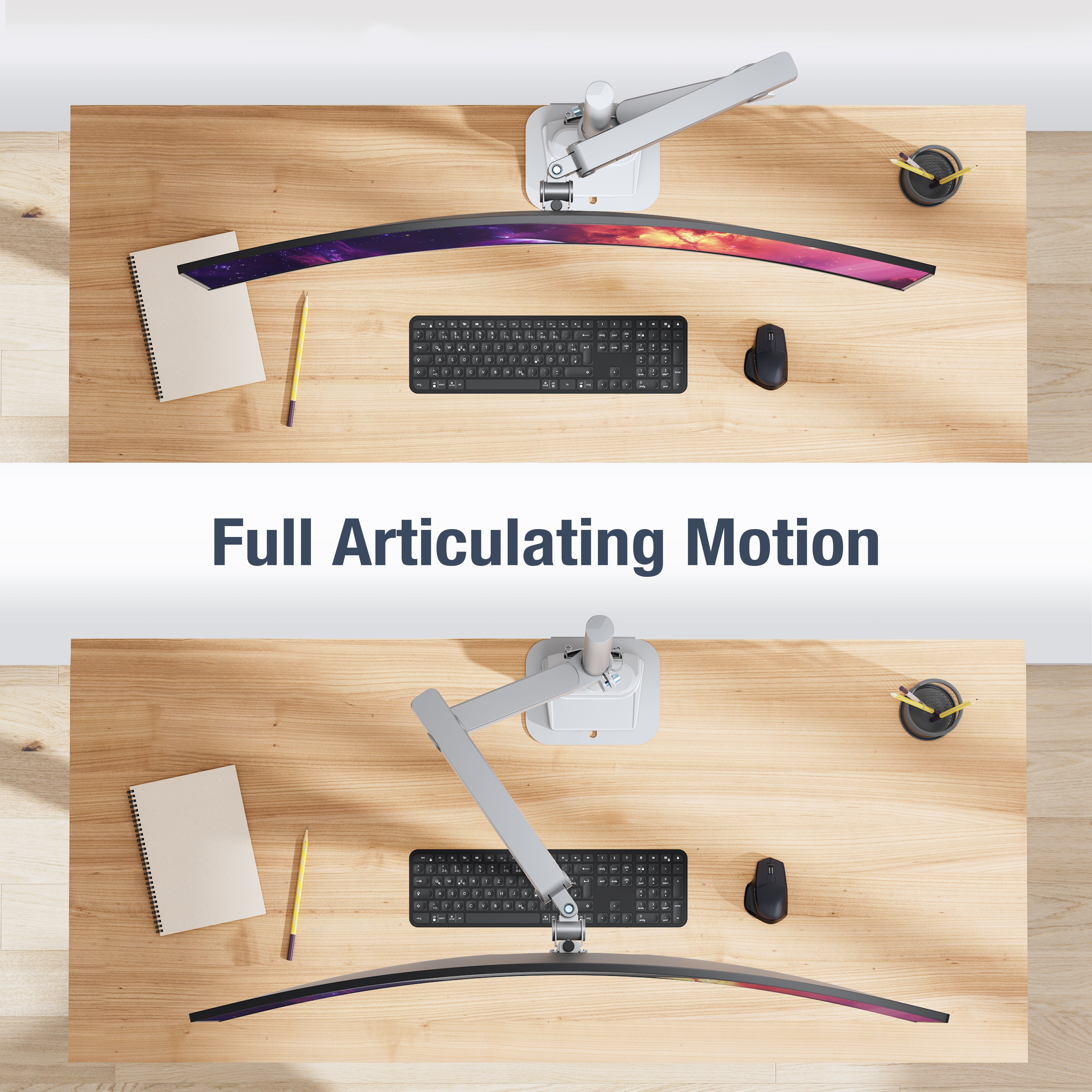 AVLT Single 40 Inch Monitor Arm Pole Top Mount With USB-C USB-A Ports - Gray