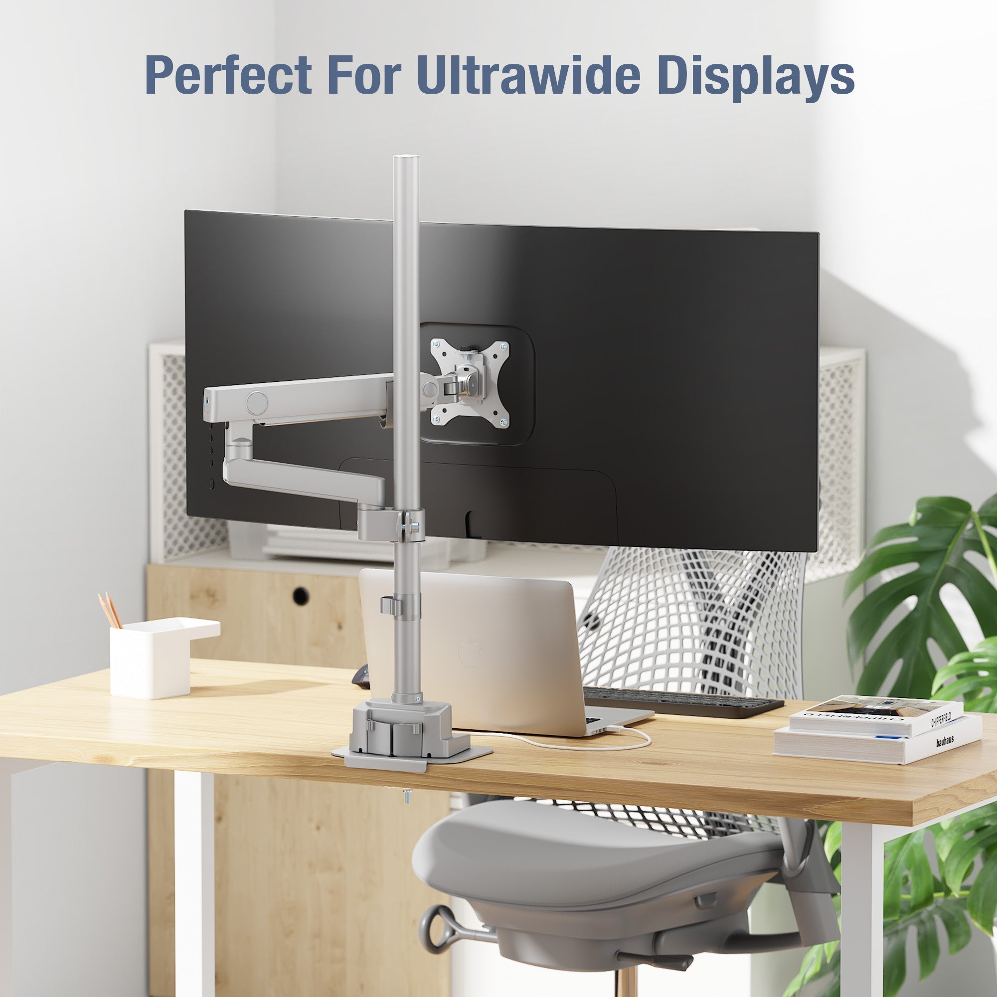AVLT Single 40 Inch Monitor Arm Pole Top Mount With USB-C USB-A Ports - Gray