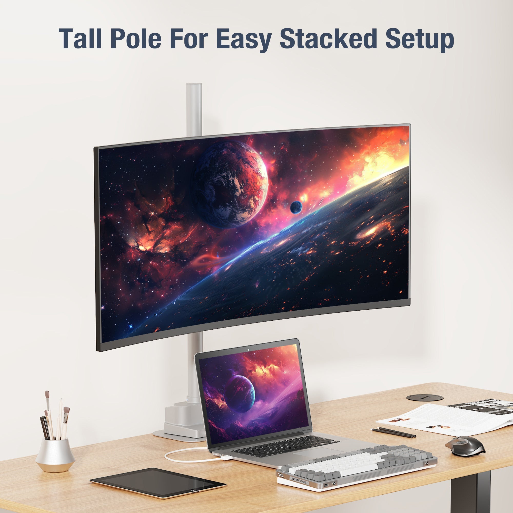 AVLT Single 40 Inch Monitor Arm Pole Top Mount With USB-C USB-A Ports - Gray