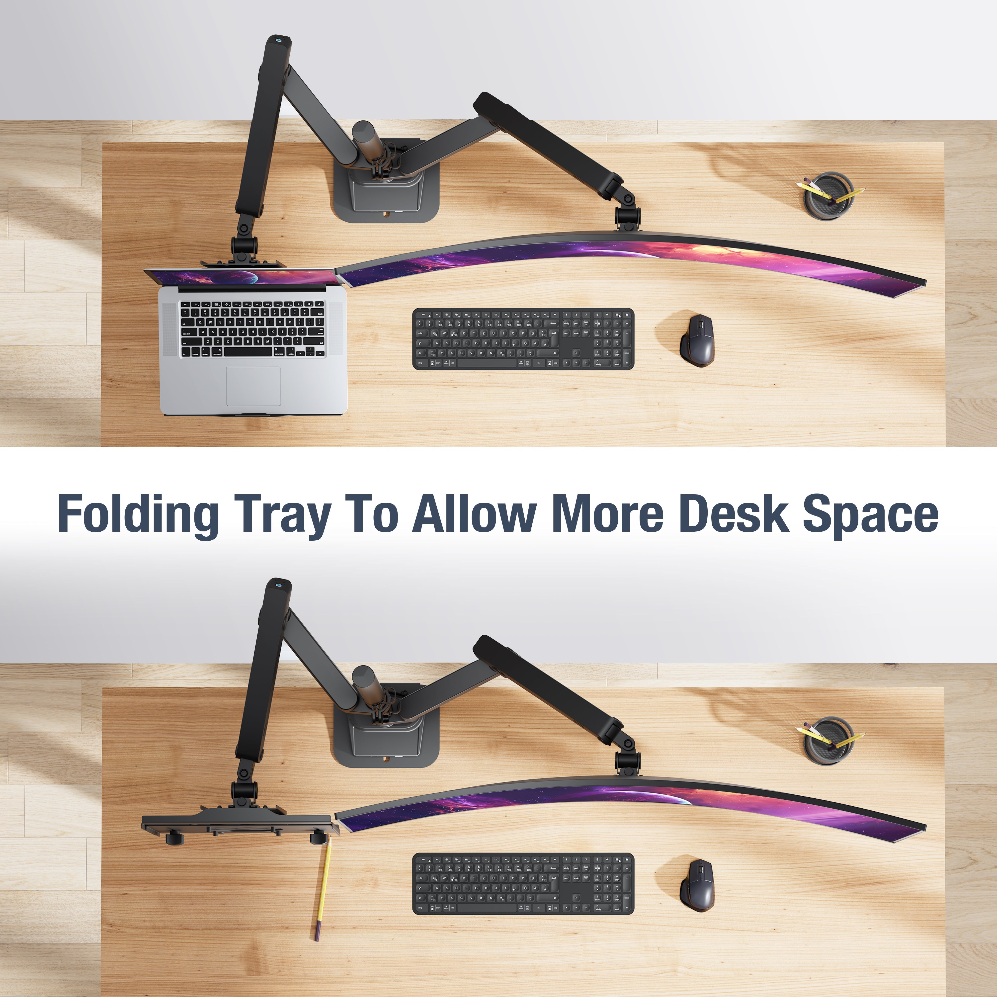 AVLT Laptop & 40 Inch Monitor Arm Pole Top Mount With USB-C USB-A Ports - Black