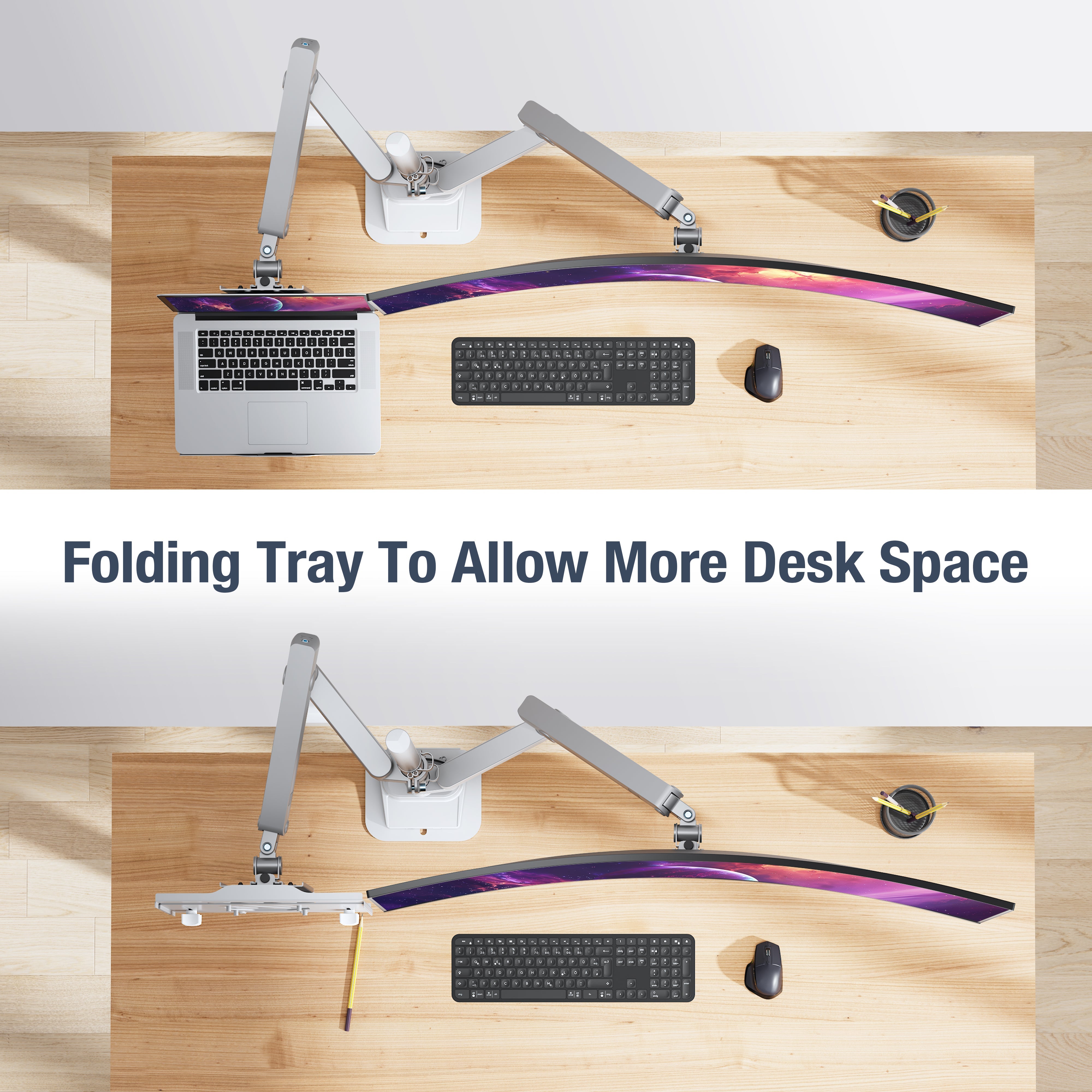 AVLT Laptop & 40 Inch Monitor Arm Pole Top Mount With USB-C USB-A Ports - Gray