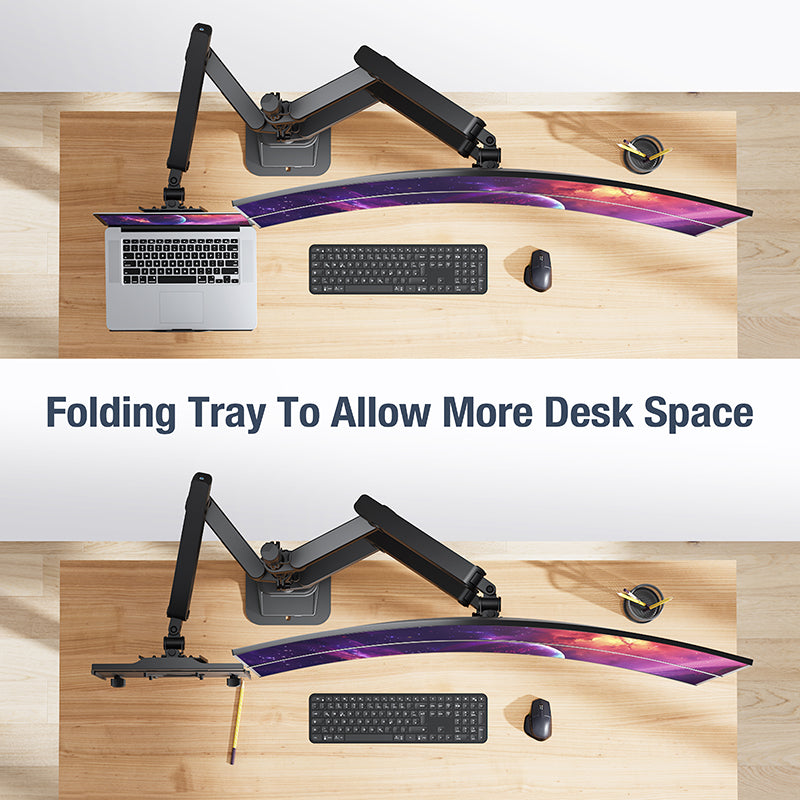 AVLT Laptop & Dual 40 Inch Monitor Arm Pole Top Mount With USB-C USB-A Ports Black