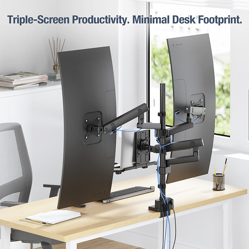 AVLT Laptop & Dual 40 Inch Monitor Arm Pole Top Mount With USB-C USB-A Ports Black