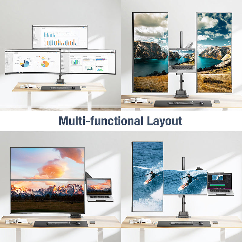 AVLT Laptop & Dual 40 Inch Monitor Arm Pole Top Mount With USB-C USB-A Ports Black