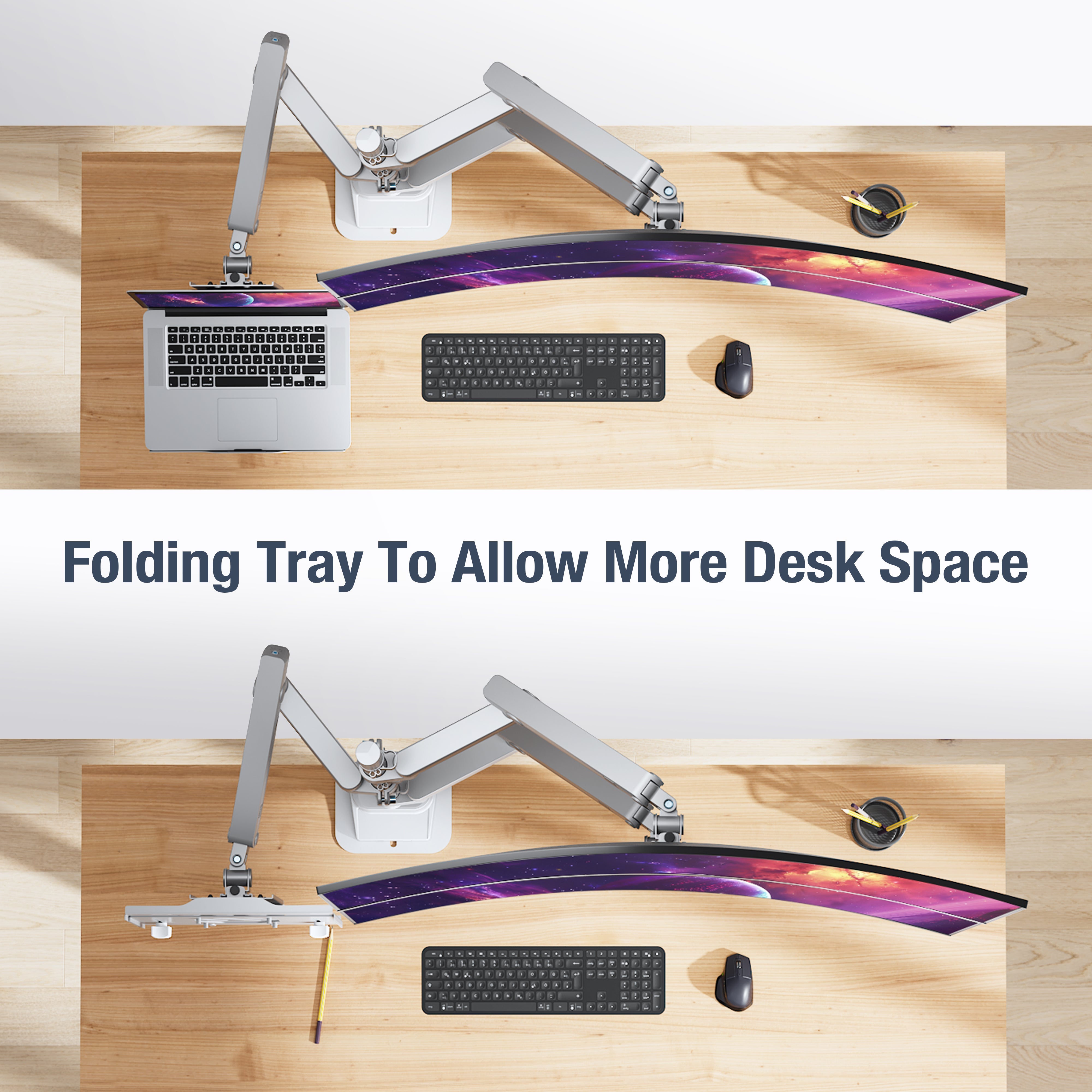 AVLT Laptop & Dual 40 Inch Monitor Arm Pole Top Mount With USB-C USB-A Ports Gray