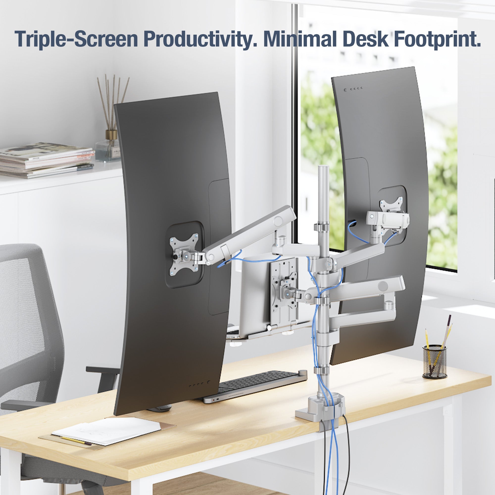 AVLT Laptop & Dual 40 Inch Monitor Arm Pole Top Mount With USB-C USB-A Ports Gray