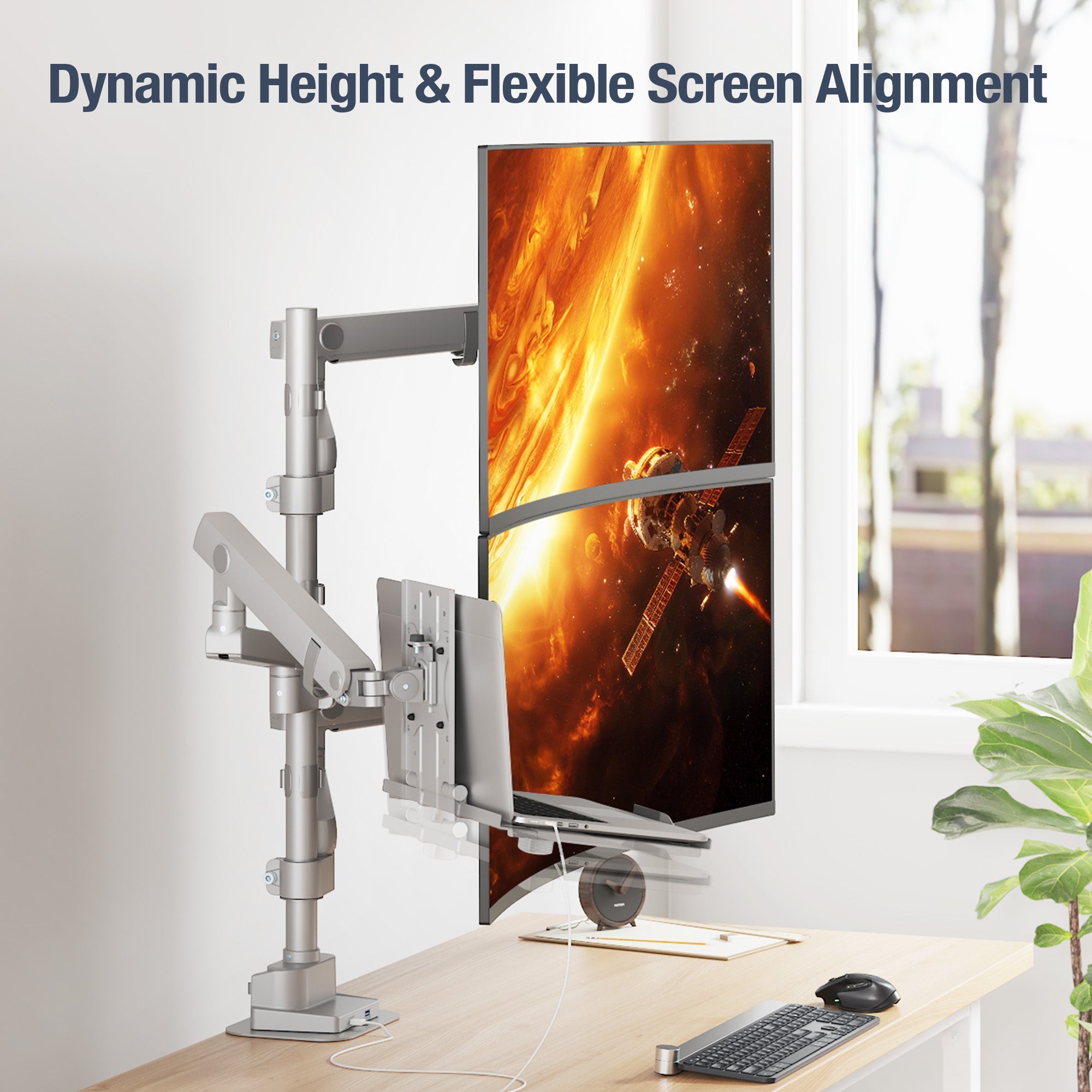 AVLT Laptop & Dual 40 Inch Monitor Arm Pole Top Mount With USB-C USB-A Ports Gray