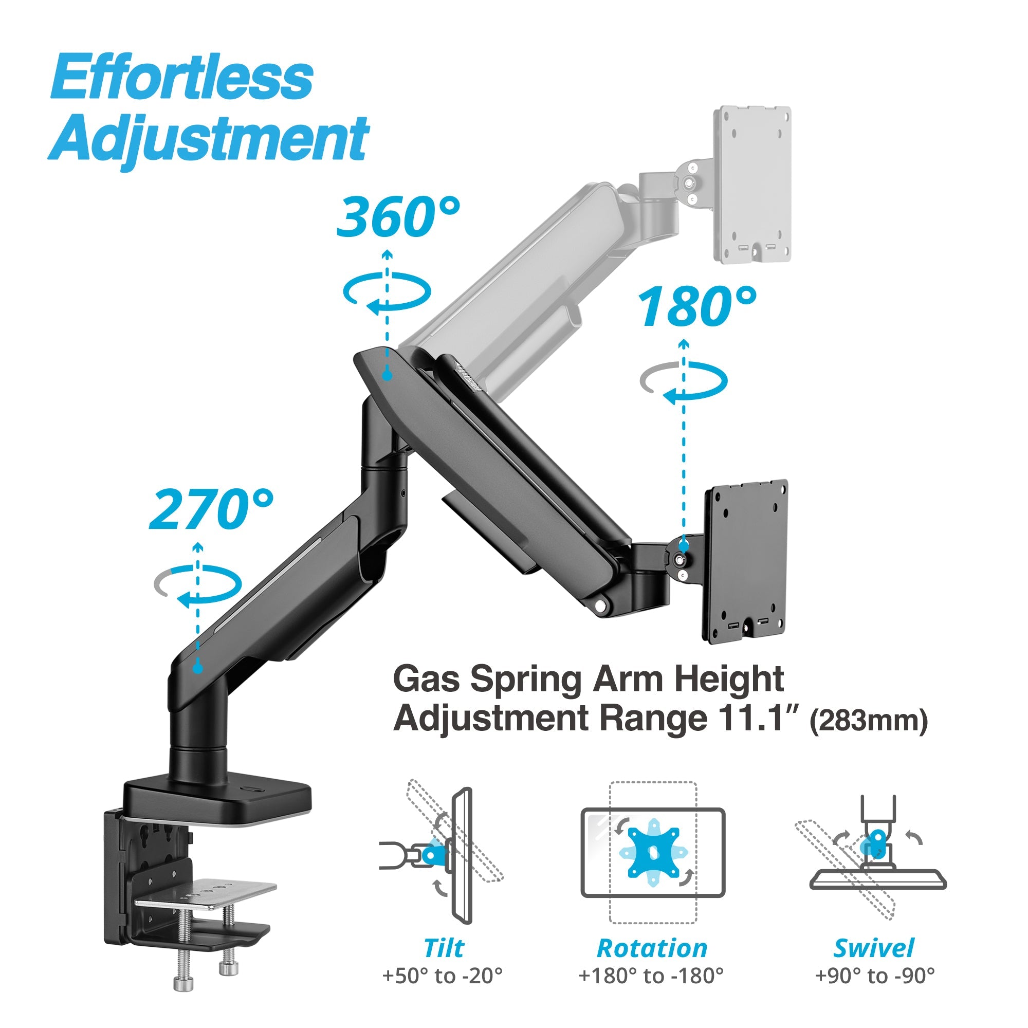 AVLT RGB Button Gaming Single 49-inch Monitor Arm - Black