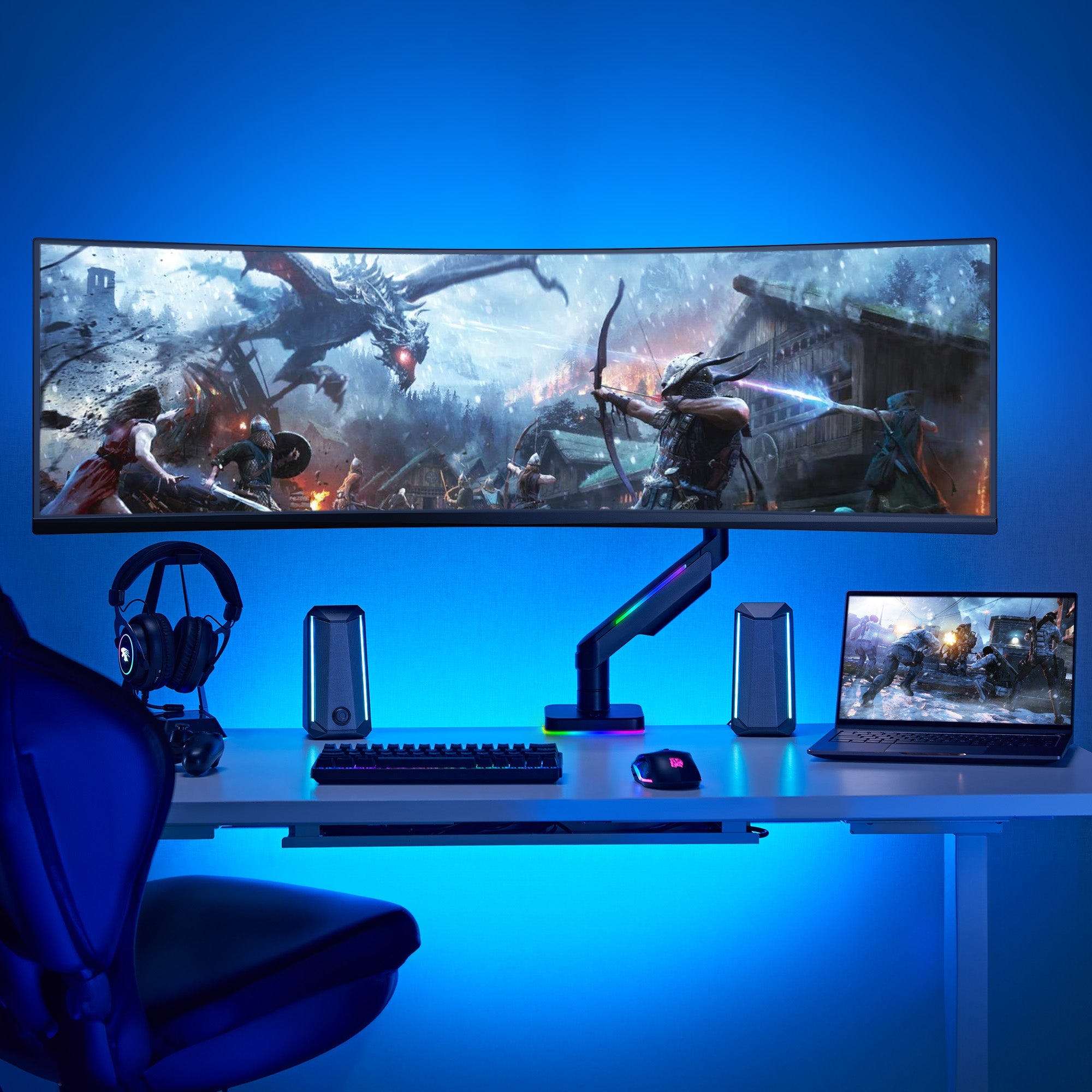 AVLT RGB Button Gaming Single 49-inch Monitor Arm - Black