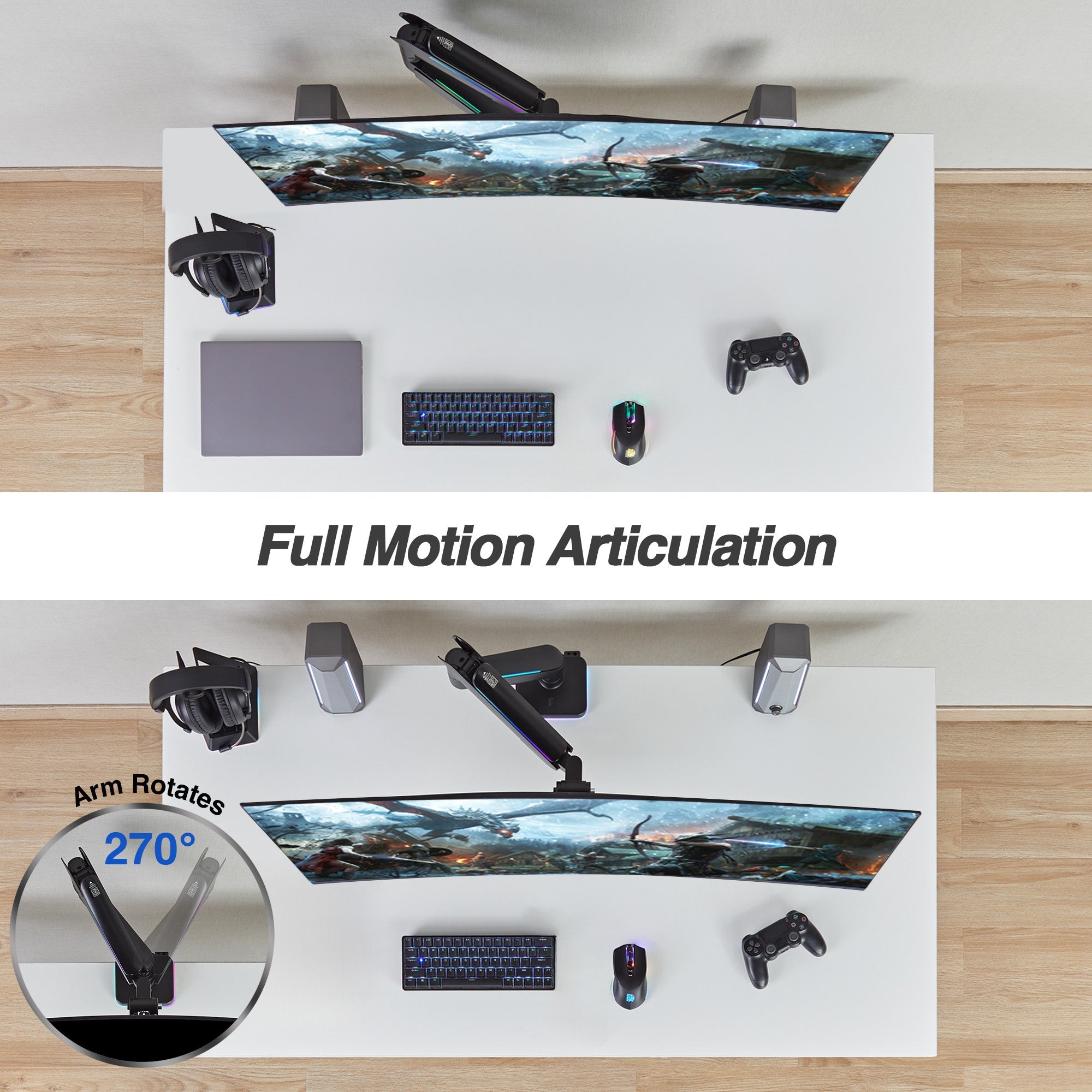 AVLT RGB Button Gaming Single 49-inch Monitor Arm - Black