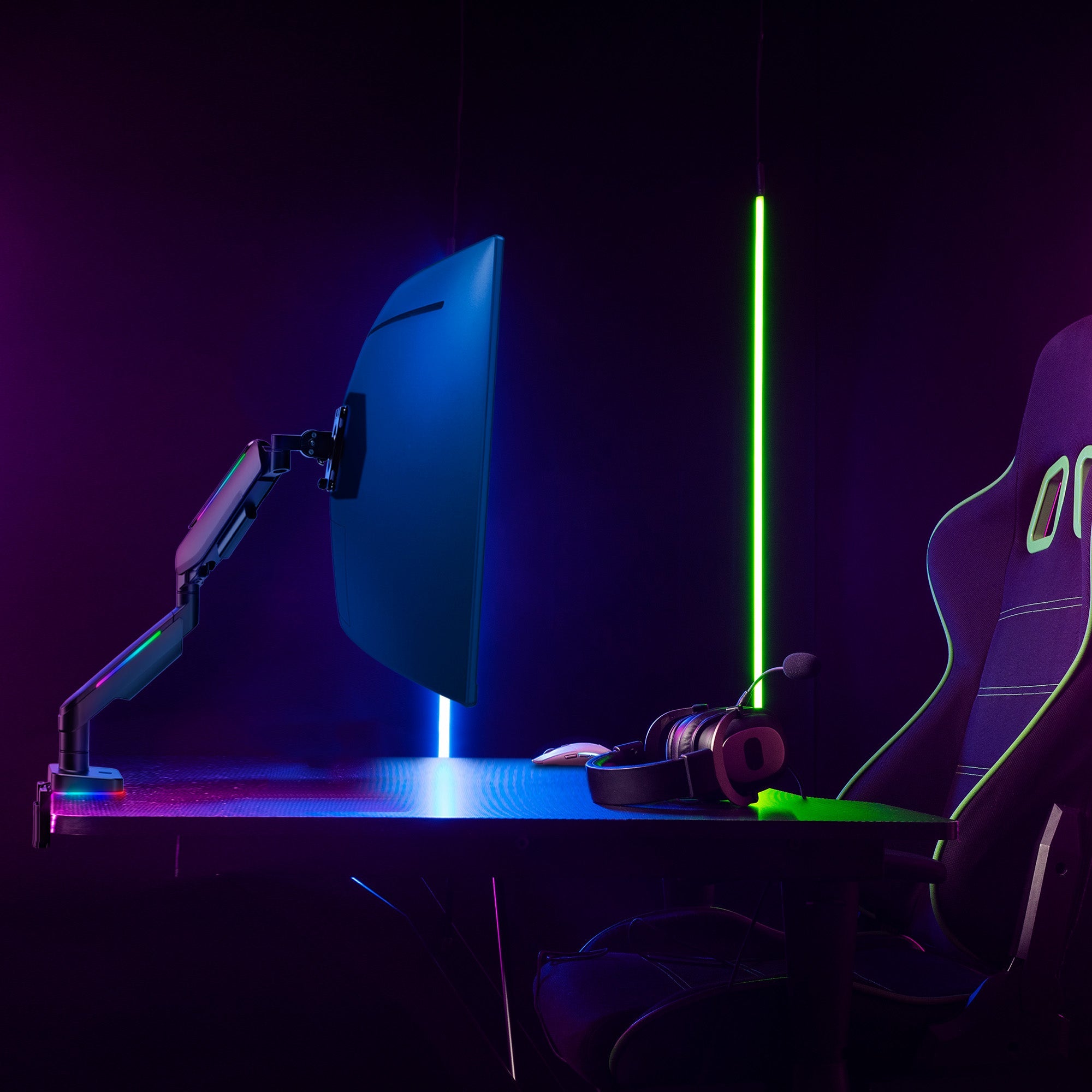 AVLT RGB Button Gaming Single 49-inch Monitor Arm - Black