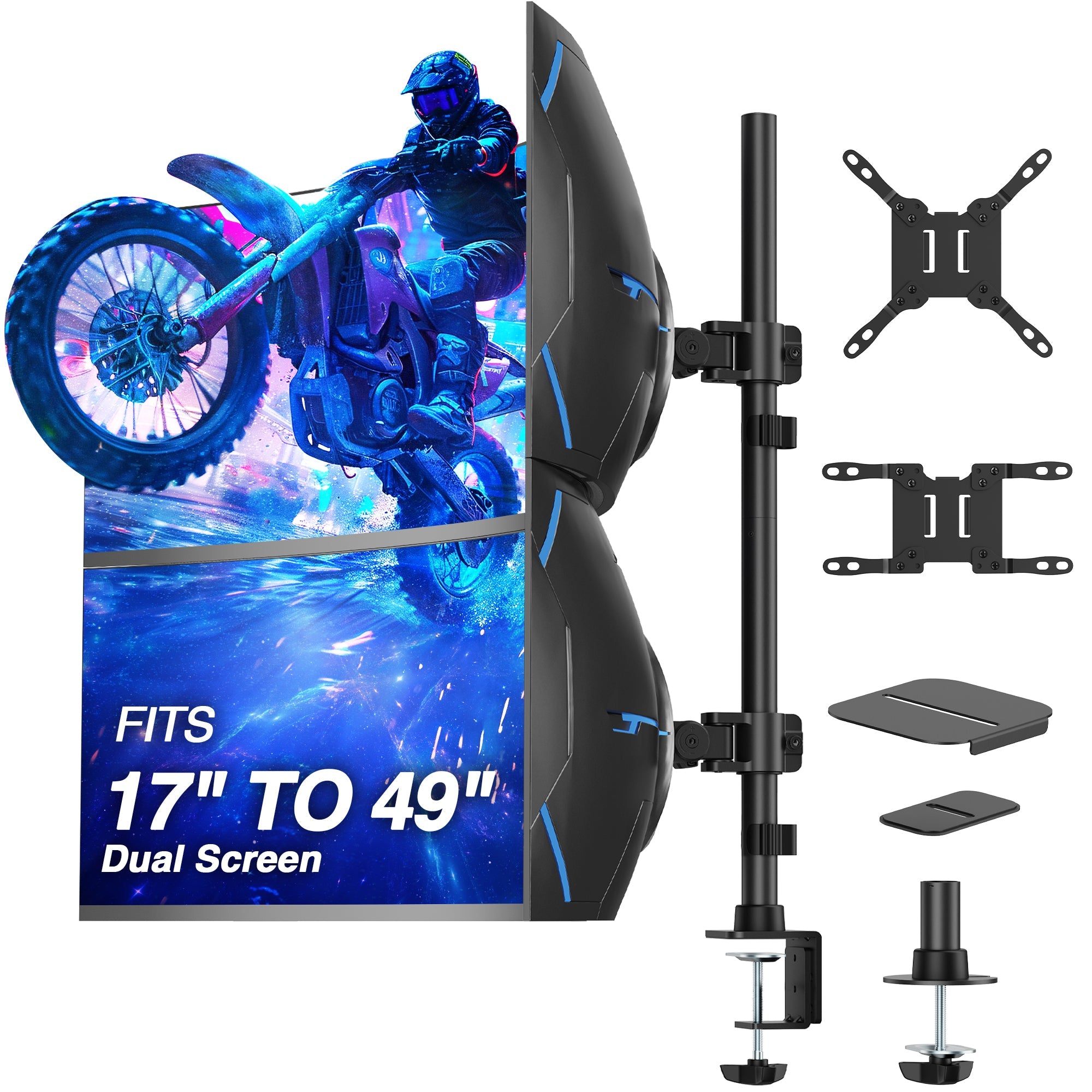 AVLT Dual 49 Inch Stacking Monitor Pole Mount - Black