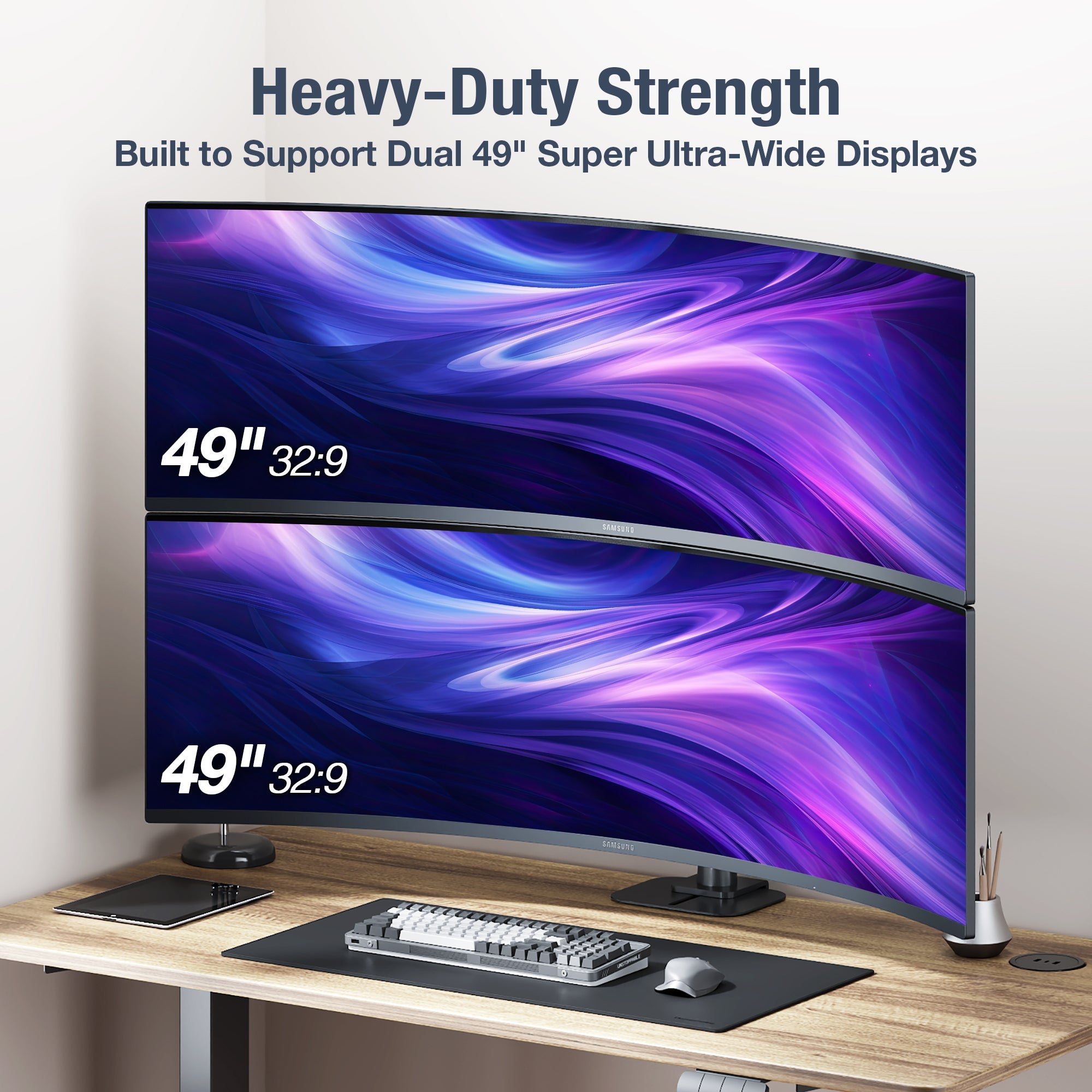 AVLT Dual 49 Inch Stacking Monitor Pole Mount - Black
