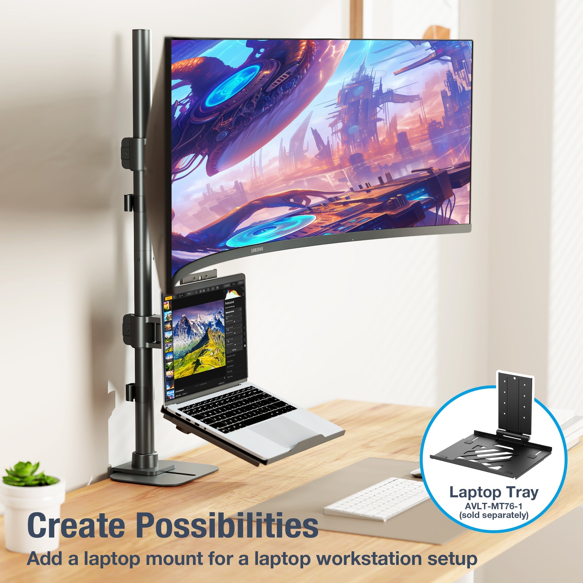 AVLT Dual 49 Inch Stacking Monitor Pole Mount - Black