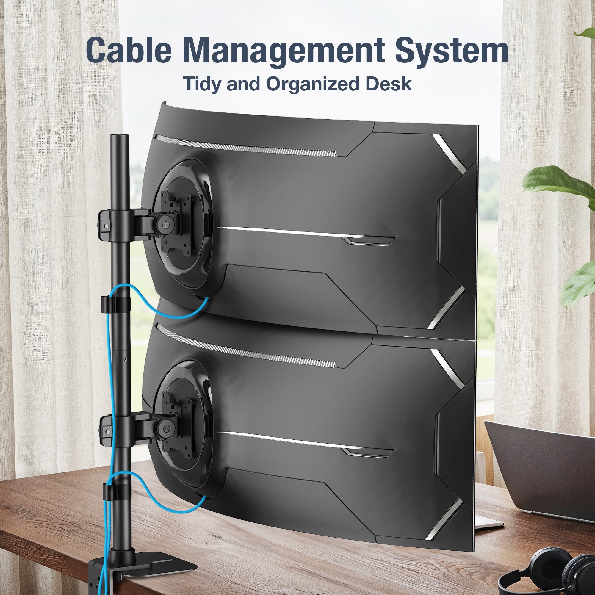 AVLT Dual 49 Inch Stacking Monitor Pole Mount - Black