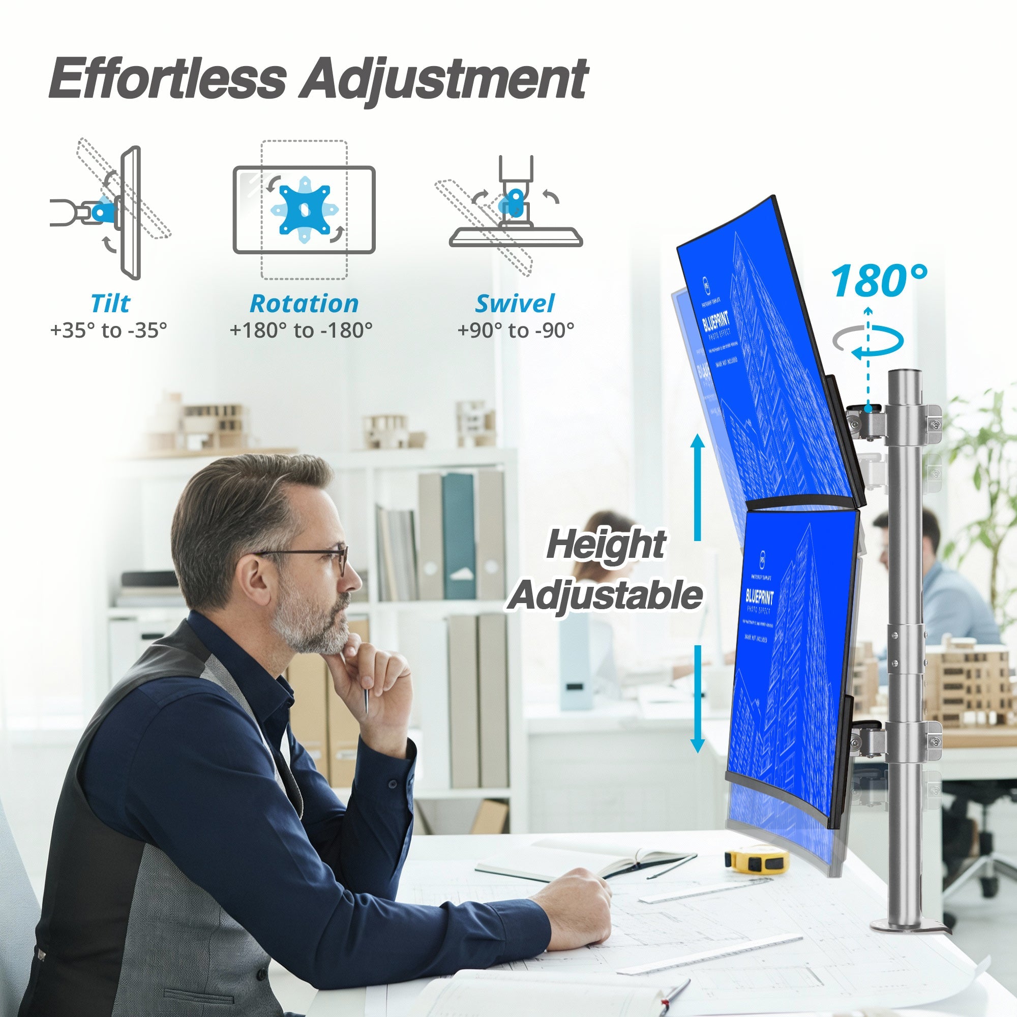 AVLT Dual 38 Inch Stacking Monitor Pole Mount - Gray