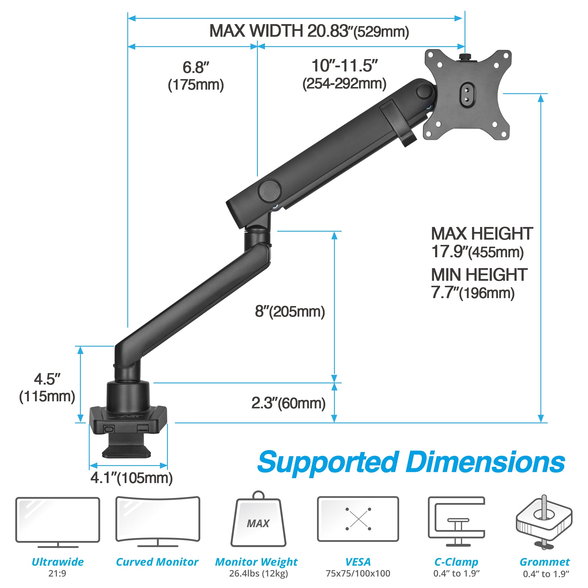 AVLT Single 26 lbs Monitor Desk Top Mount