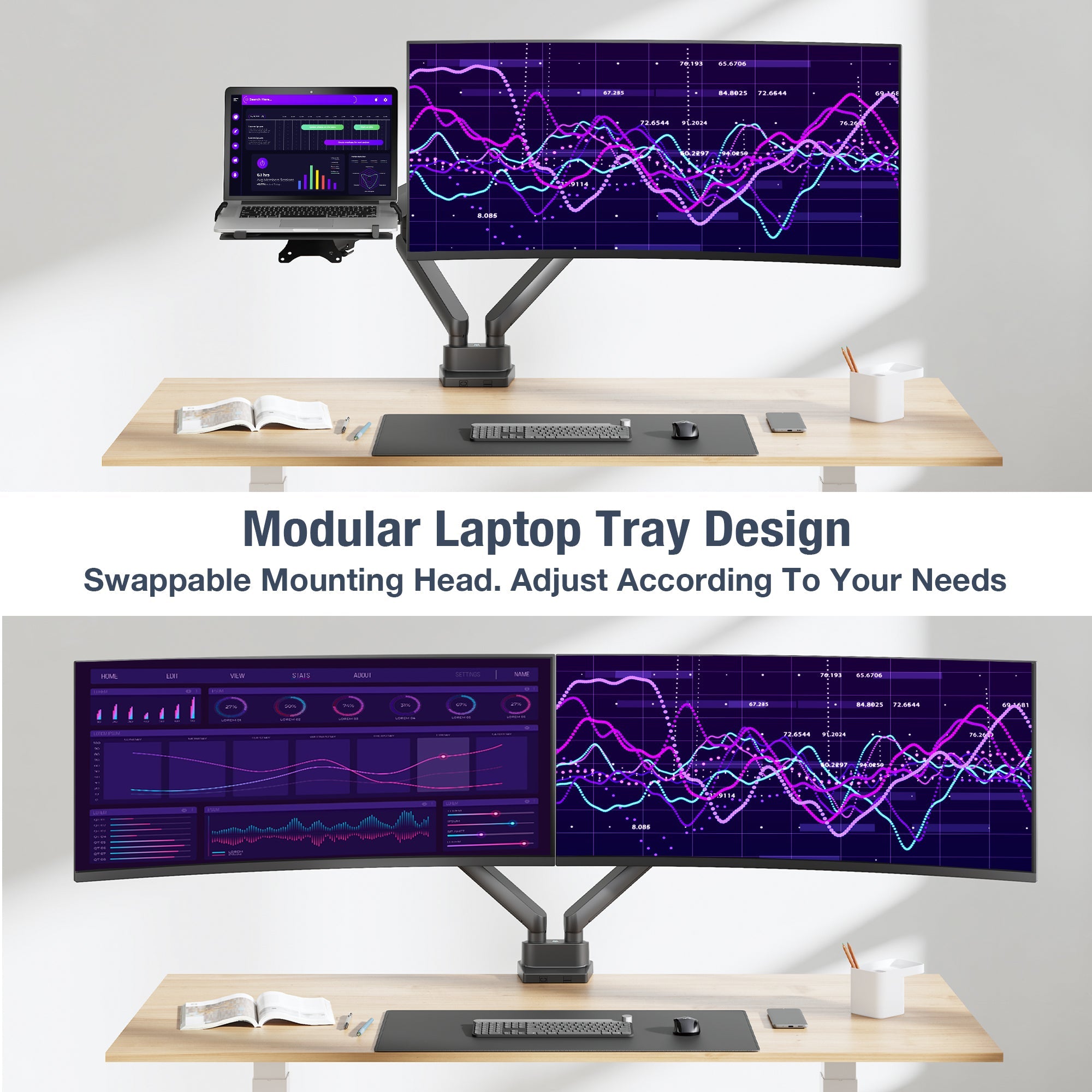 AVLT Laptop & 38 Inch Monitor Desk Mount - Black