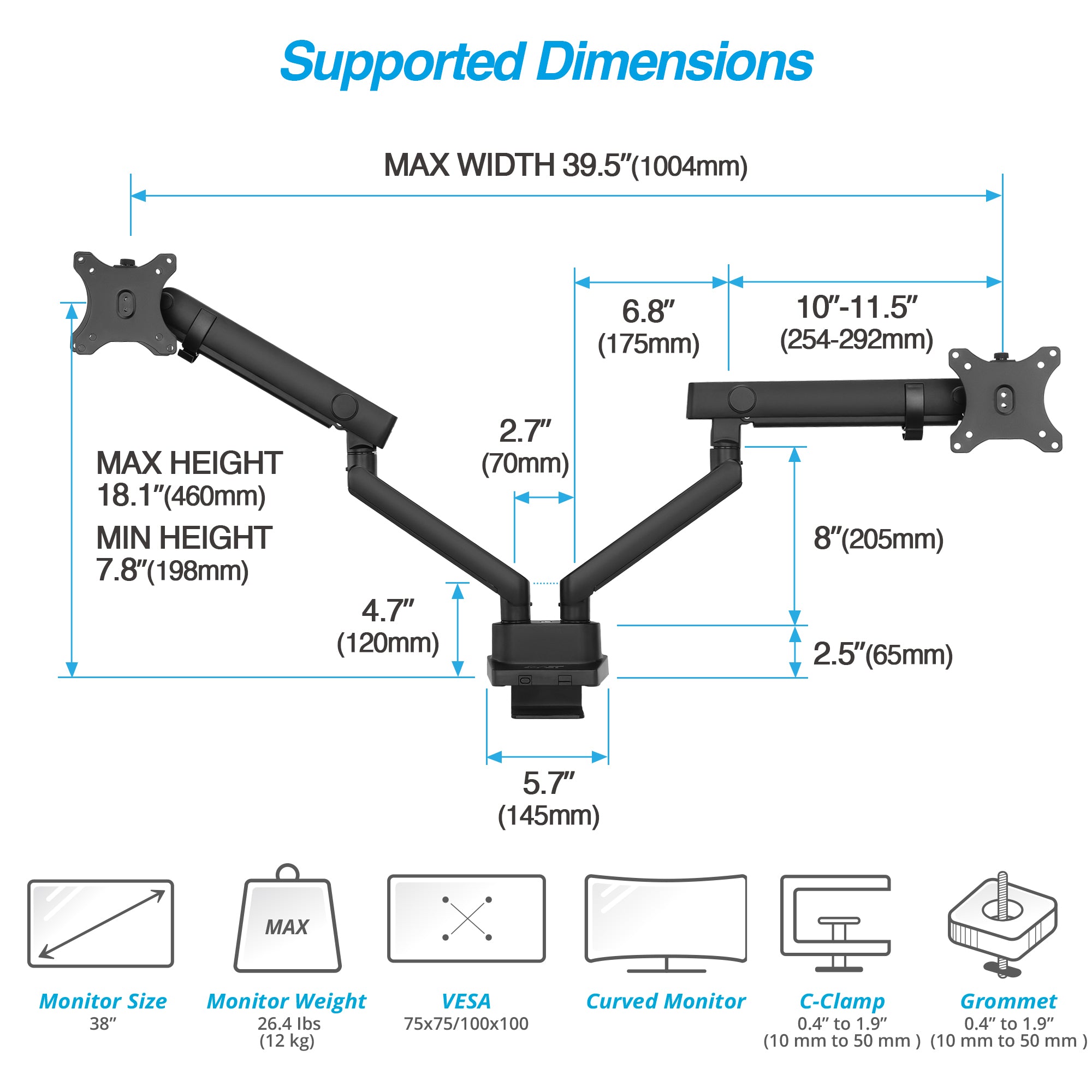 AVLT Laptop & 38 Inch Monitor Desk Mount - Black