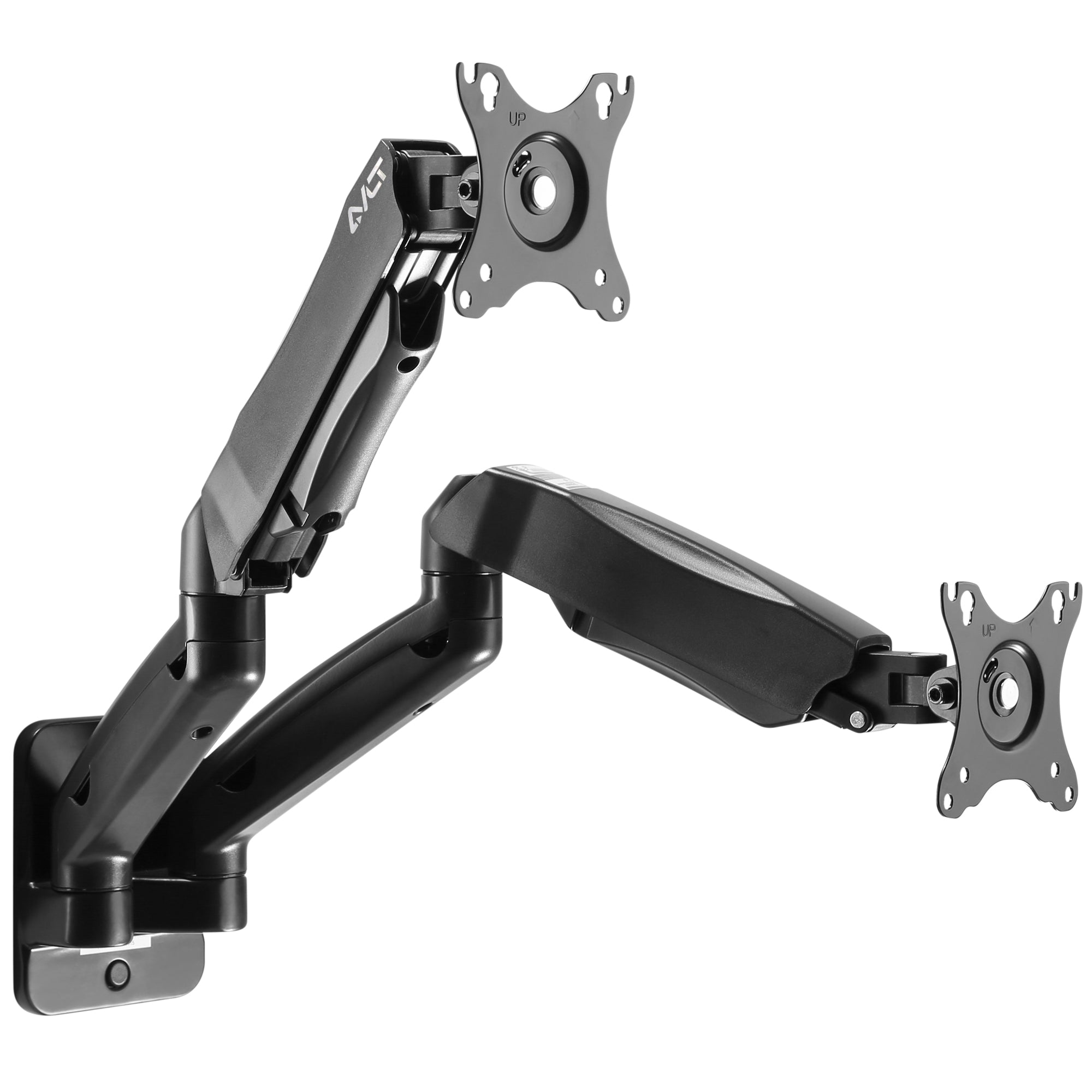 AVLT Aluminum Dual Arm Gas Spring Wall Mount For 32" Monitors - Black
