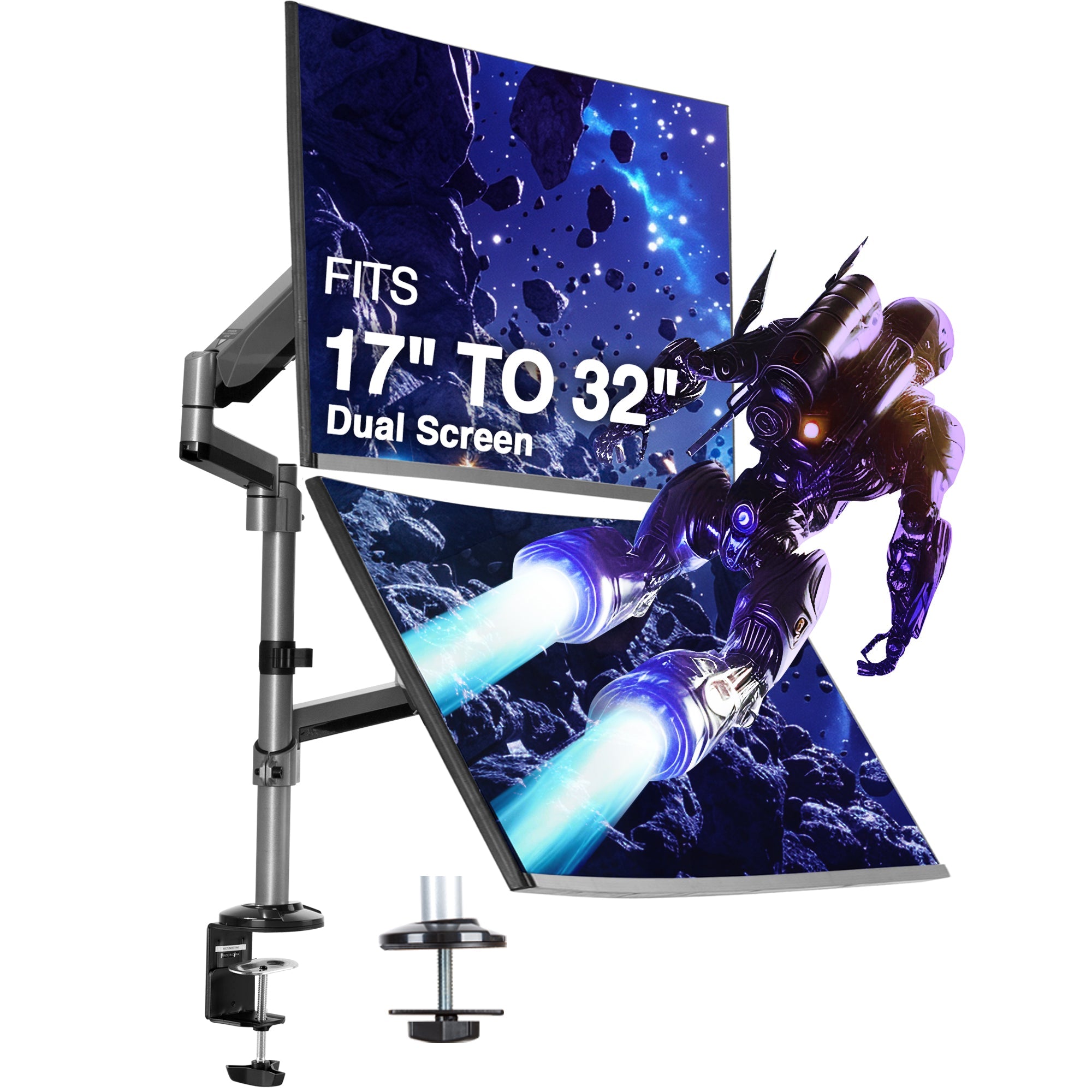 AVLT Dual 32" Monitor Desk Mount Stackable Premium Gas Spring - Gray