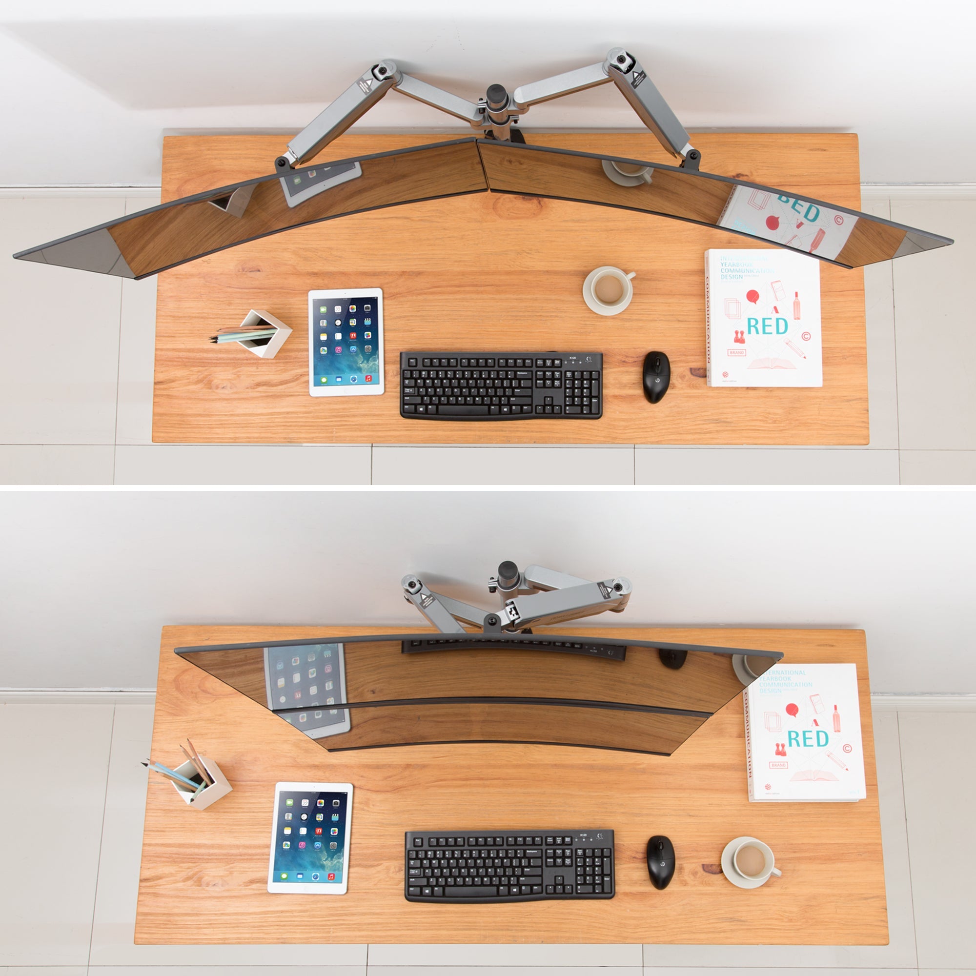 AVLT Dual 32" Monitor Desk Mount Stackable Premium Gas Spring - Gray