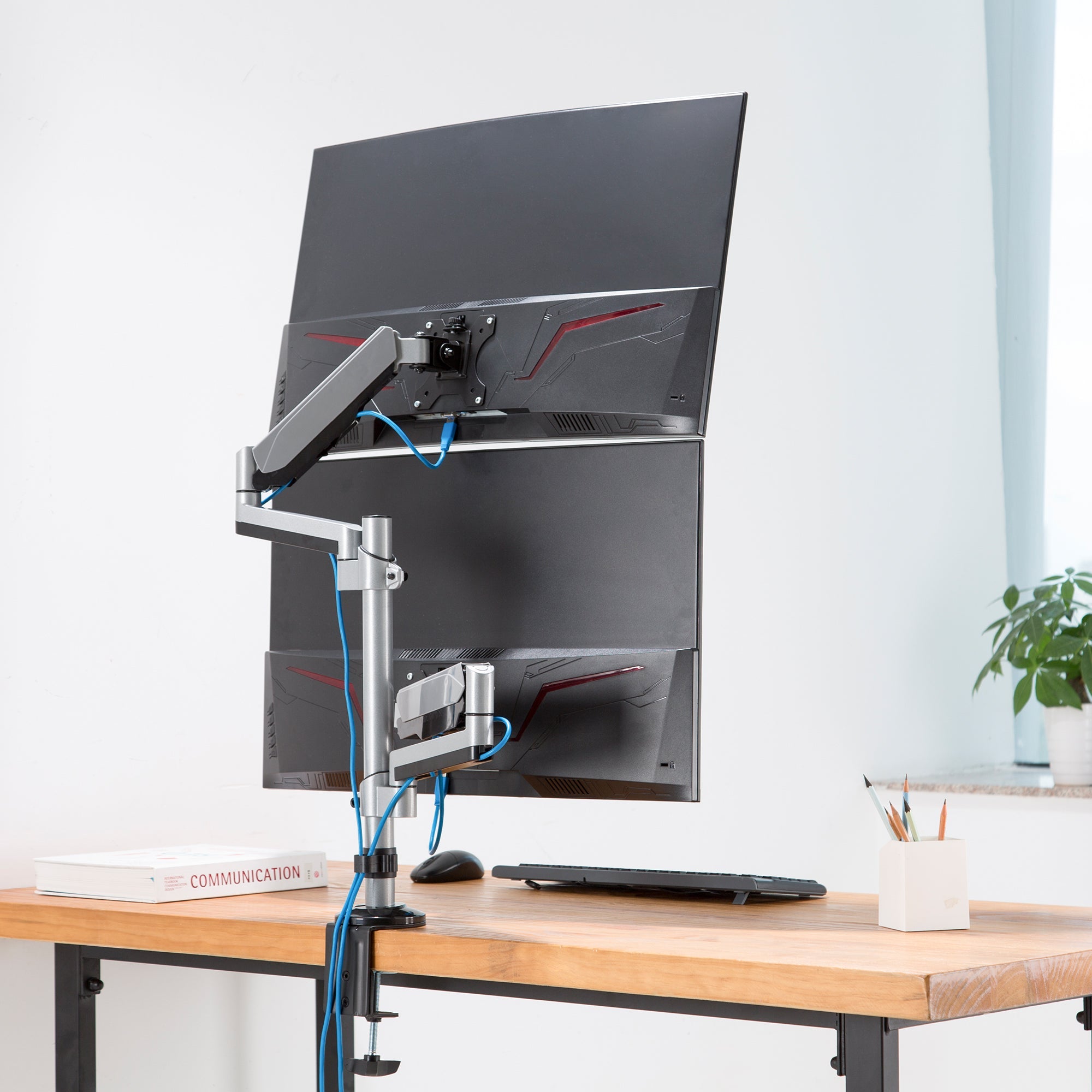 AVLT Dual 32" Monitor Desk Mount Stackable Premium Gas Spring - Gray