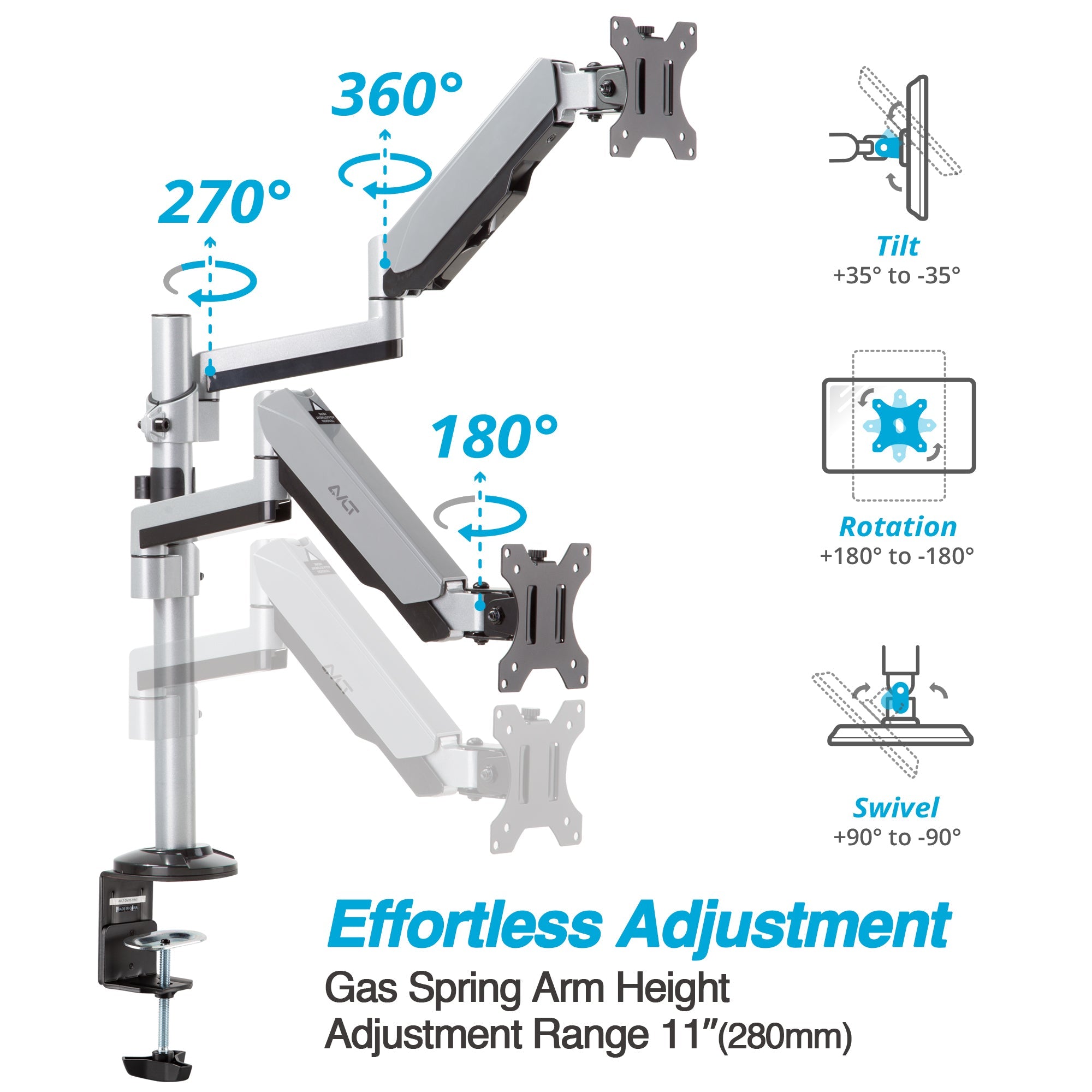 AVLT Dual 32" Monitor Desk Mount Stackable Premium Gas Spring - Gray