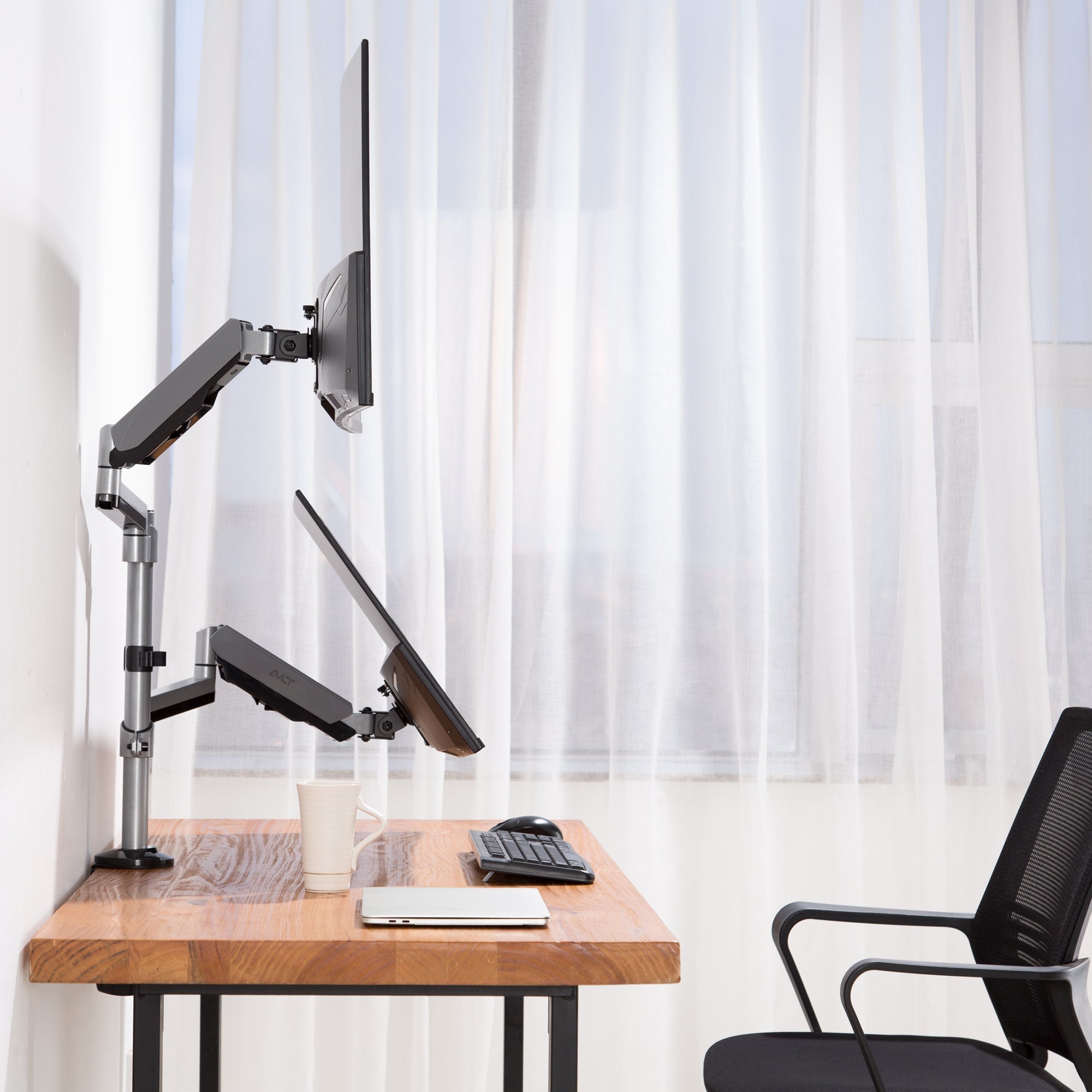 AVLT Dual 32" Monitor Desk Mount Stackable Premium Gas Spring - Gray