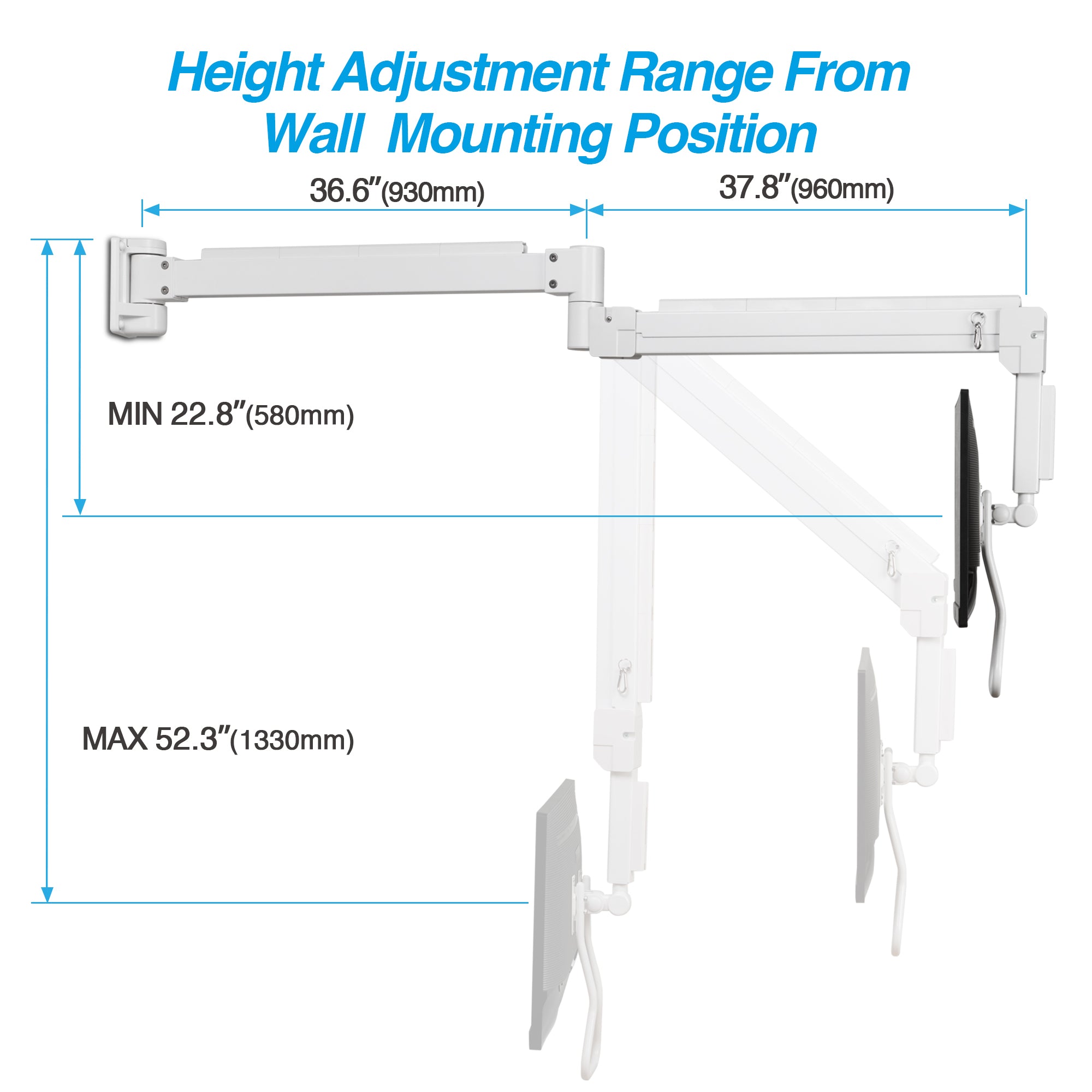 AVLT Medical Grade Monitor Wall Mount - Single - White