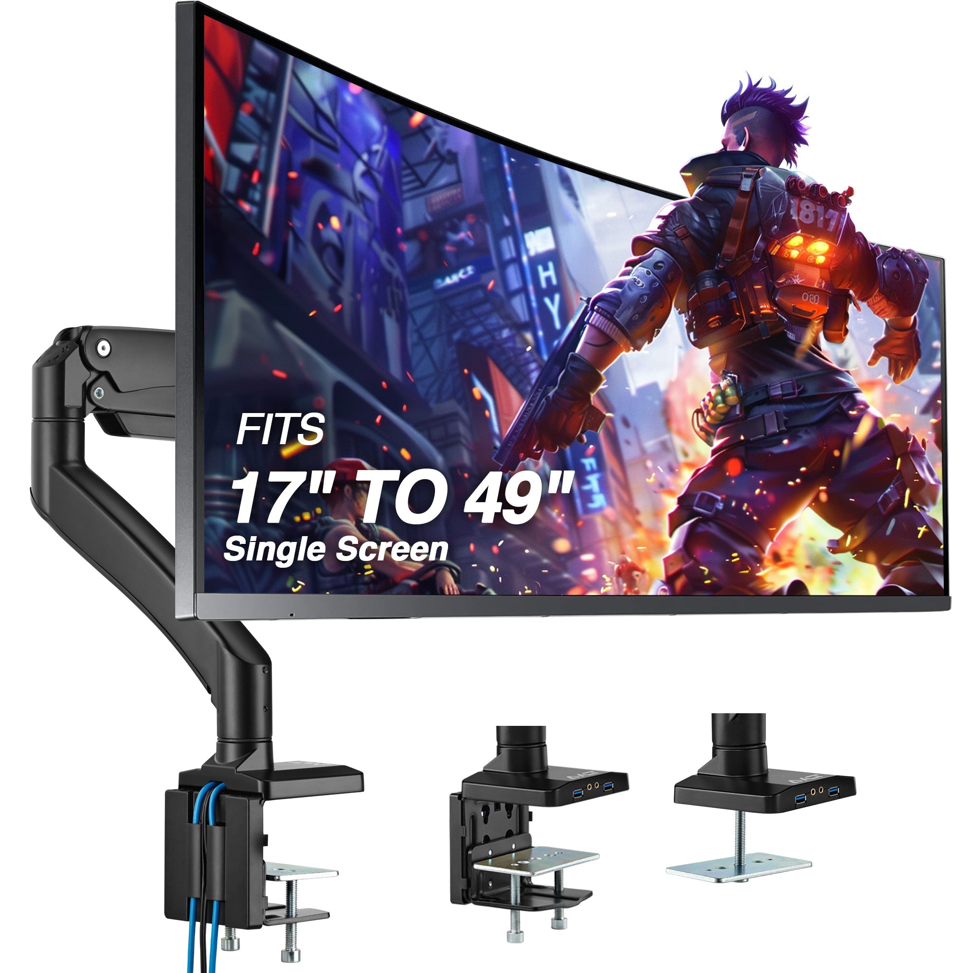 AVLT Single 50 lbs Heavy Duty Monitor Desk Desk Mount With USB 3.0 & AUX Ports - Black