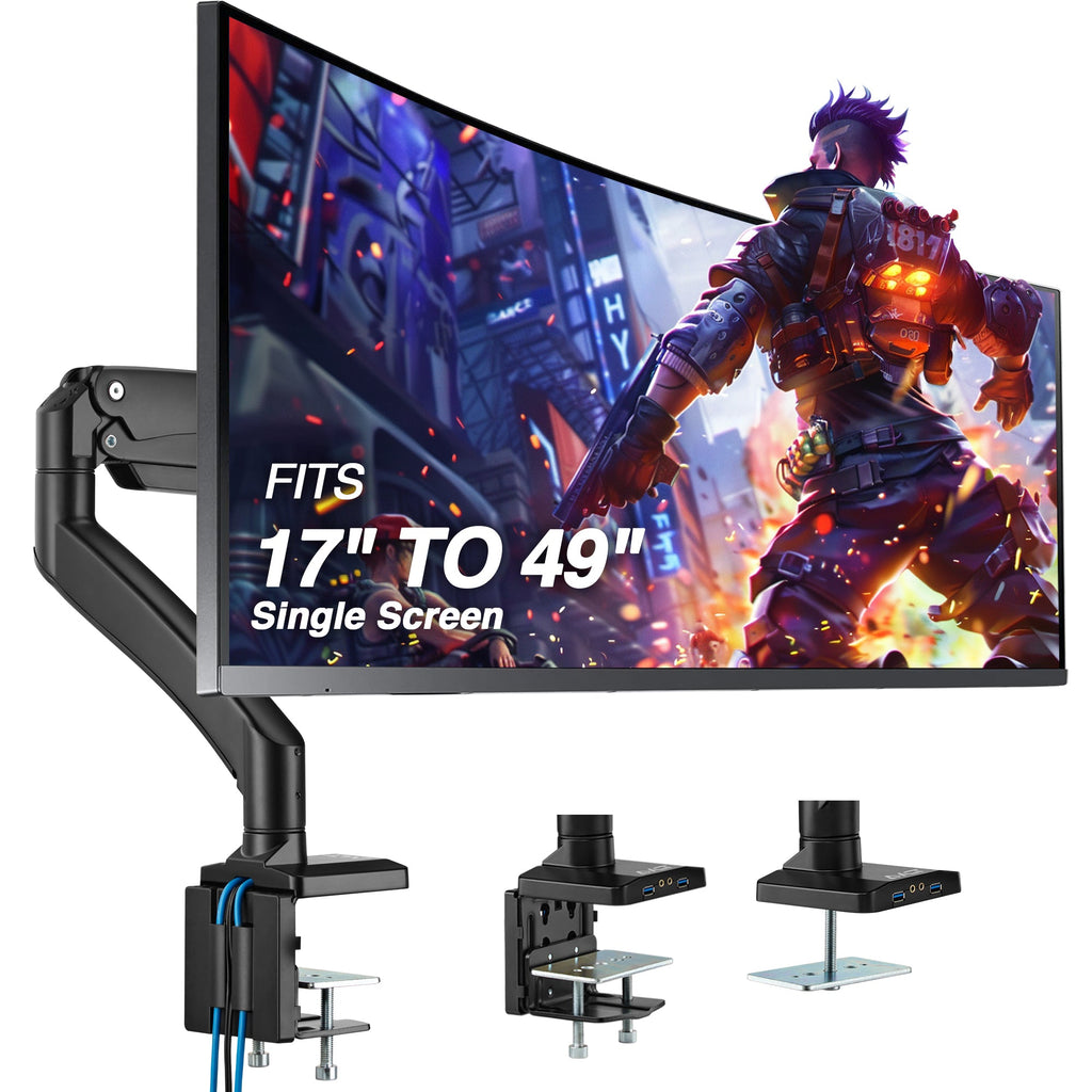 AVLT Single 50 lbs Heavy Duty Monitor Desk Desk Mount With USB 3.0 & AUX Ports - Black