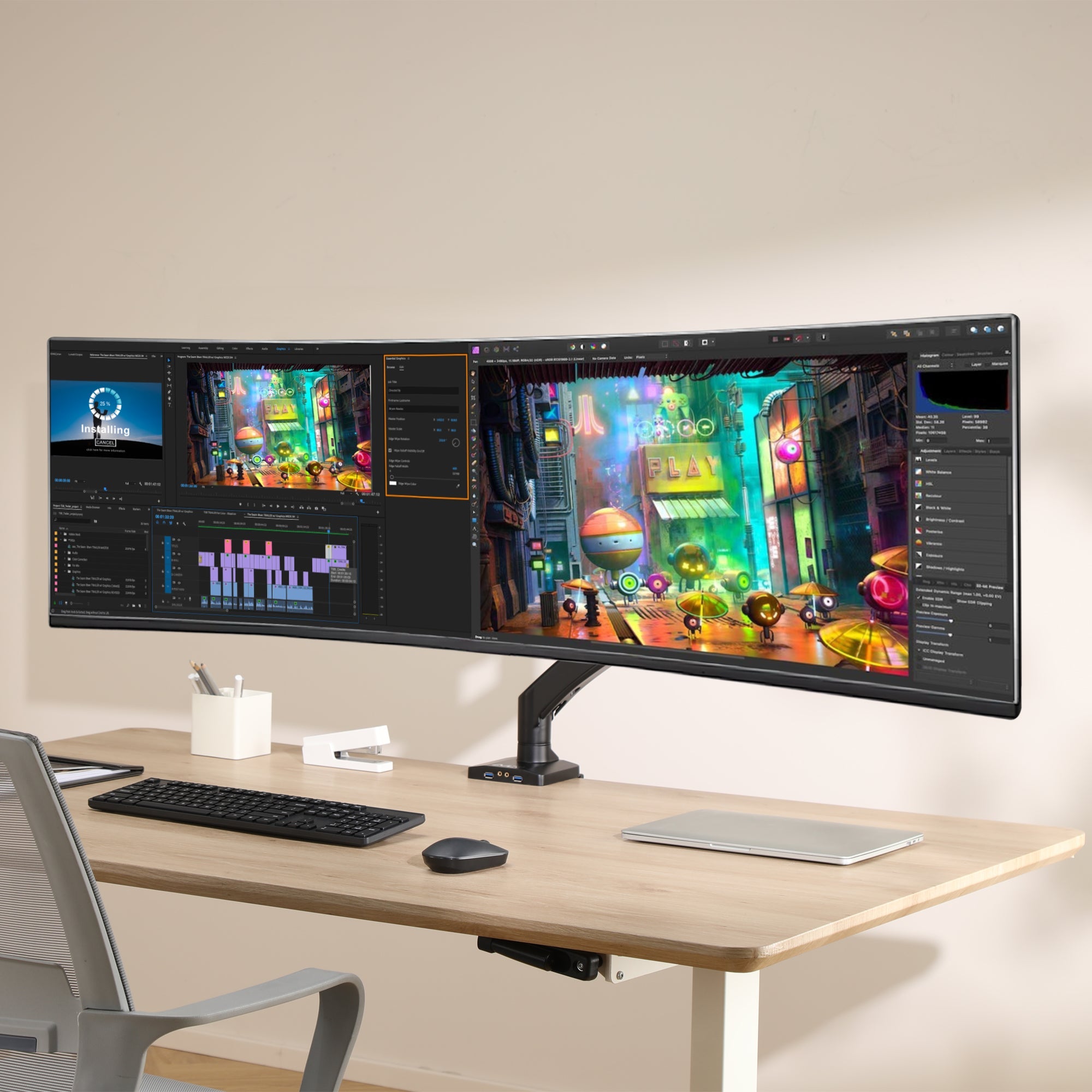 AVLT Single 50 lbs Heavy Duty Monitor Desk Desk Mount With USB 3.0 & AUX Ports - Black