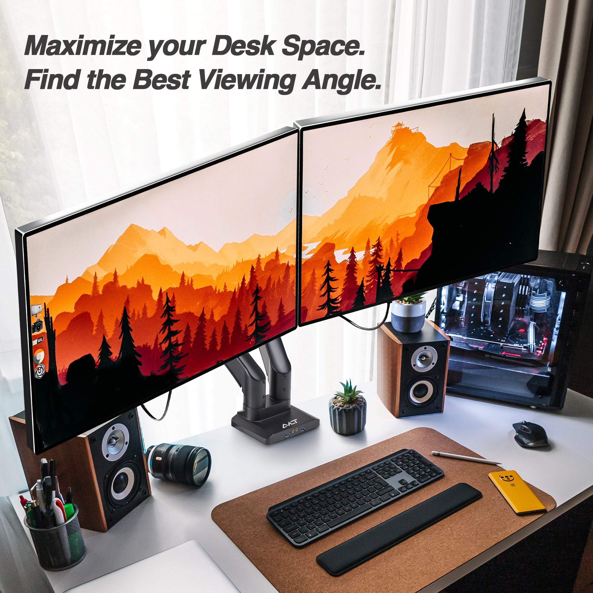 AVLT Dual 43" Heavy Duty Monitor Desk Mount With USB 3.0 & AUX Ports - Black