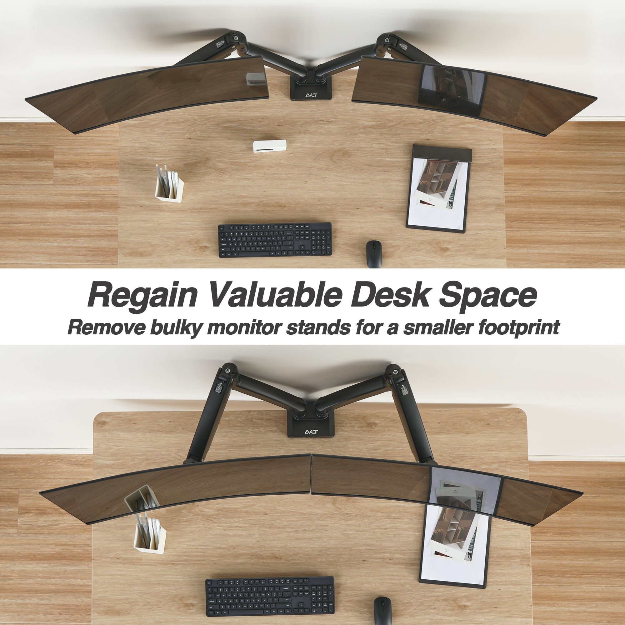 AVLT Dual 43" Heavy Duty Monitor Desk Mount With USB 3.0 & AUX Ports - Black