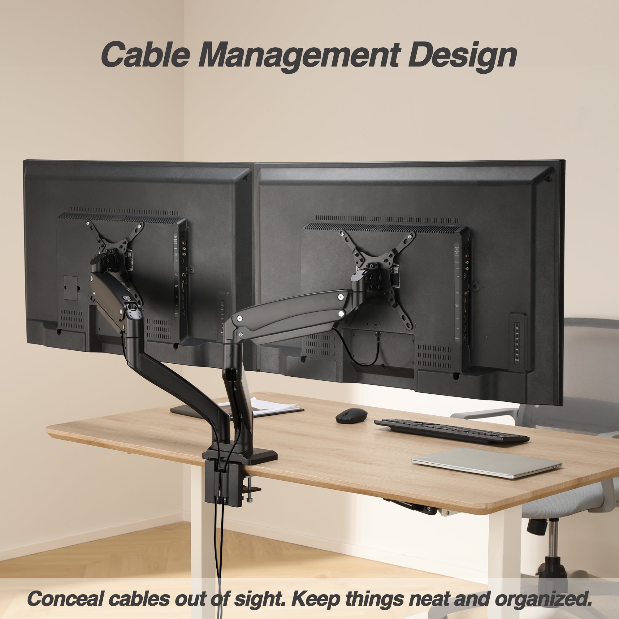 AVLT Dual 43" Heavy Duty Monitor Desk Mount With USB 3.0 & AUX Ports - Black