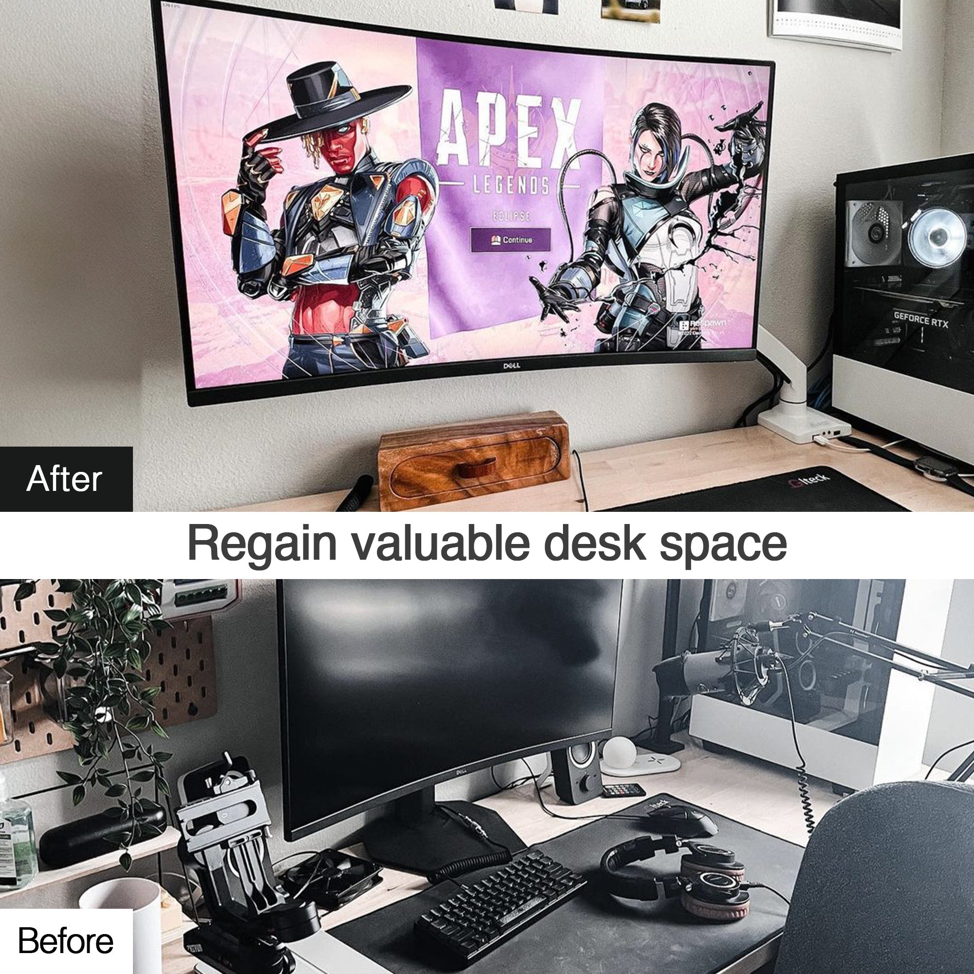 AVLT Single 50 lbs Heavy Duty Monitor Desk Desk Mount With USB 3.0 & AUX Ports - White