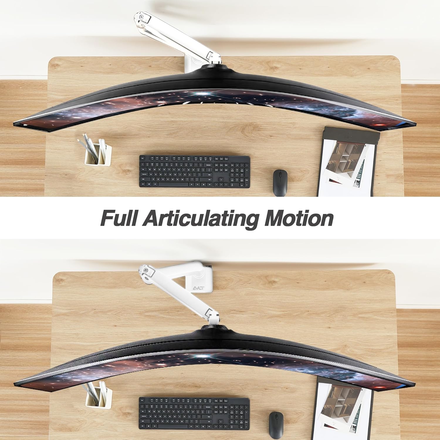 AVLT Single 50 lbs Heavy Duty Monitor Desk Desk Mount With USB 3.0 & AUX Ports - White