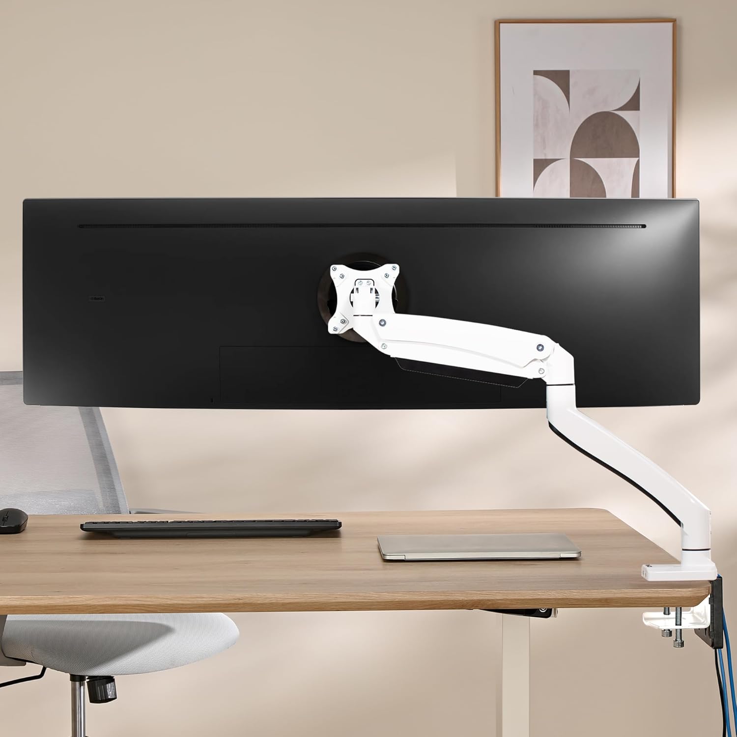 AVLT Single 50 lbs Heavy Duty Monitor Desk Desk Mount With USB 3.0 & AUX Ports - White