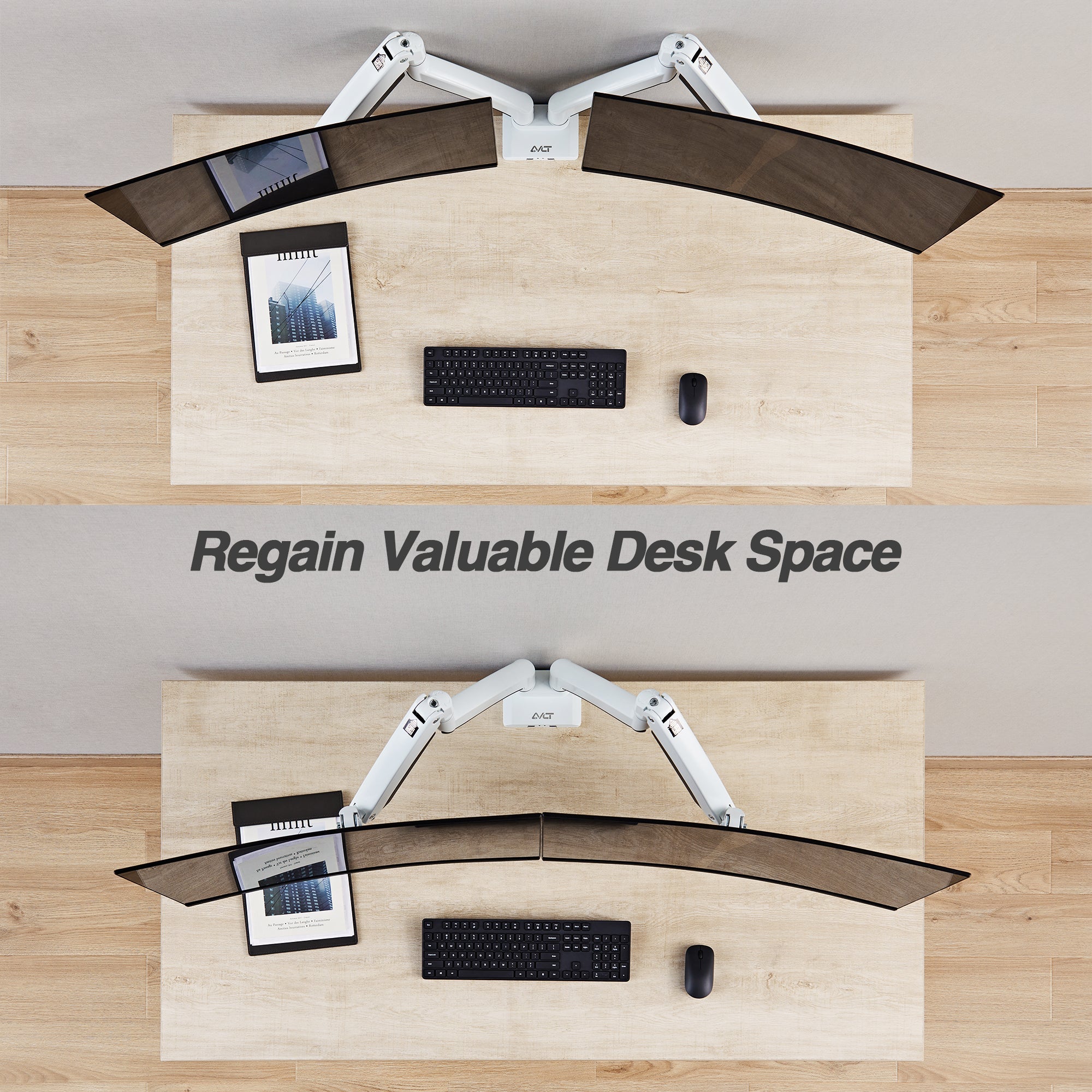 AVLT Dual 43" Heavy Duty Monitor Desk Mount With USB 3.0 & AUX Ports - White