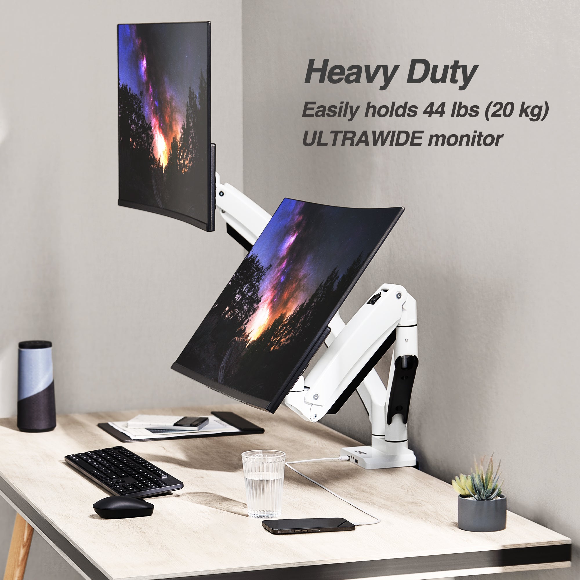 AVLT Dual 43" Heavy Duty Monitor Desk Mount With USB 3.0 & AUX Ports - White