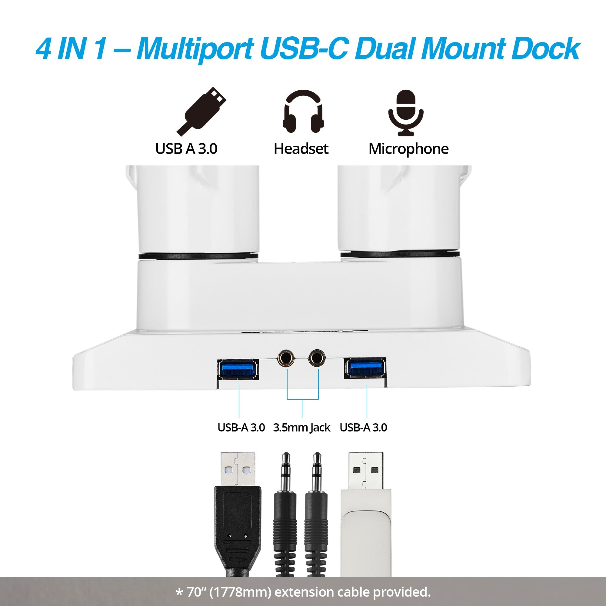 AVLT Dual 43" Heavy Duty Monitor Desk Mount With USB 3.0 & AUX Ports - White