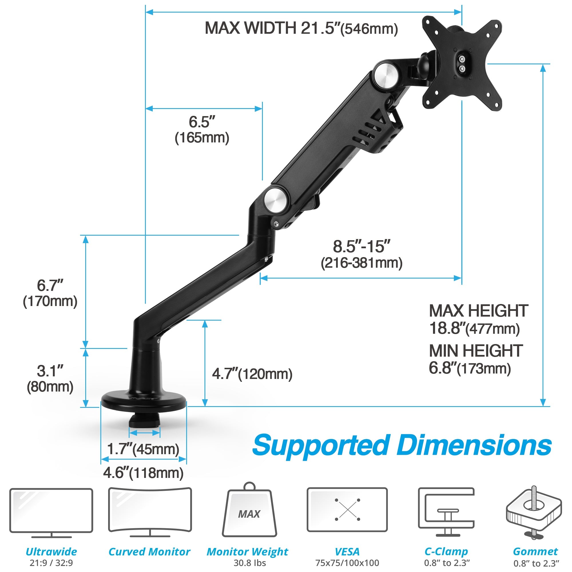 AVLT Heavy-Duty Premium New Top Mounting Desk Mount - Single - Black