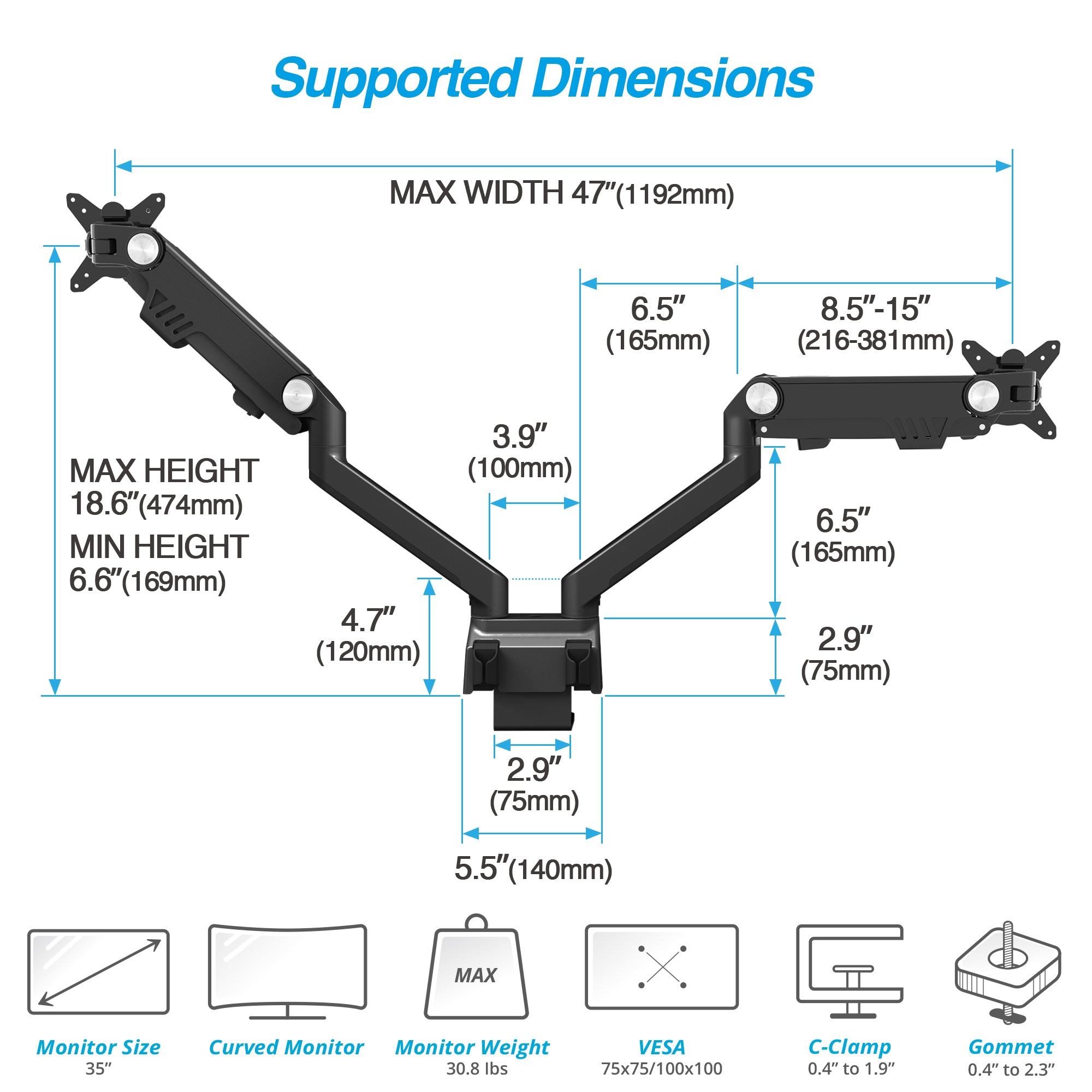 AVLT Heavy-Duty Premium New Top Mounting Desk Mount - Dual - Black