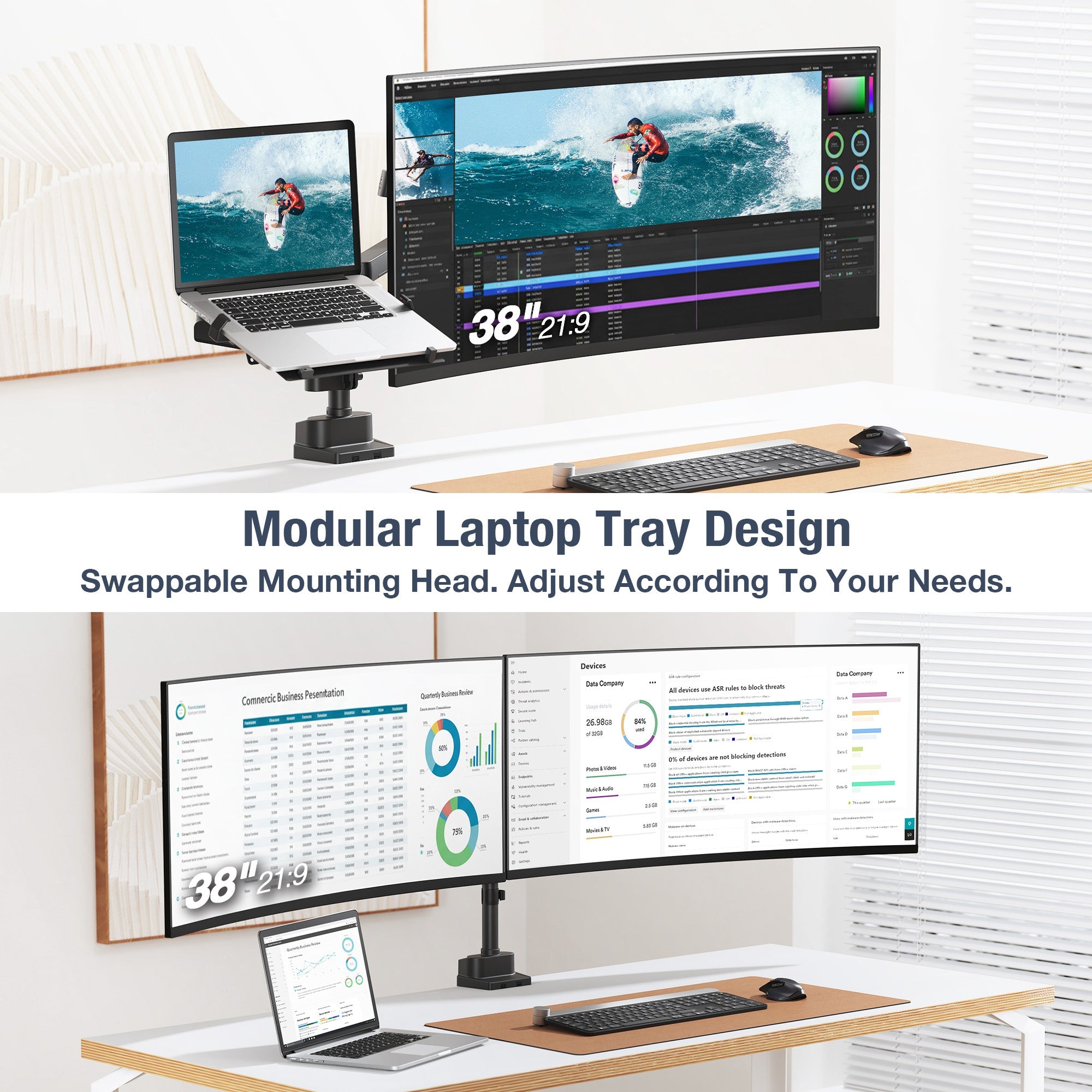 AVLT Laptop & 38 Inch Monitor Arm - Black