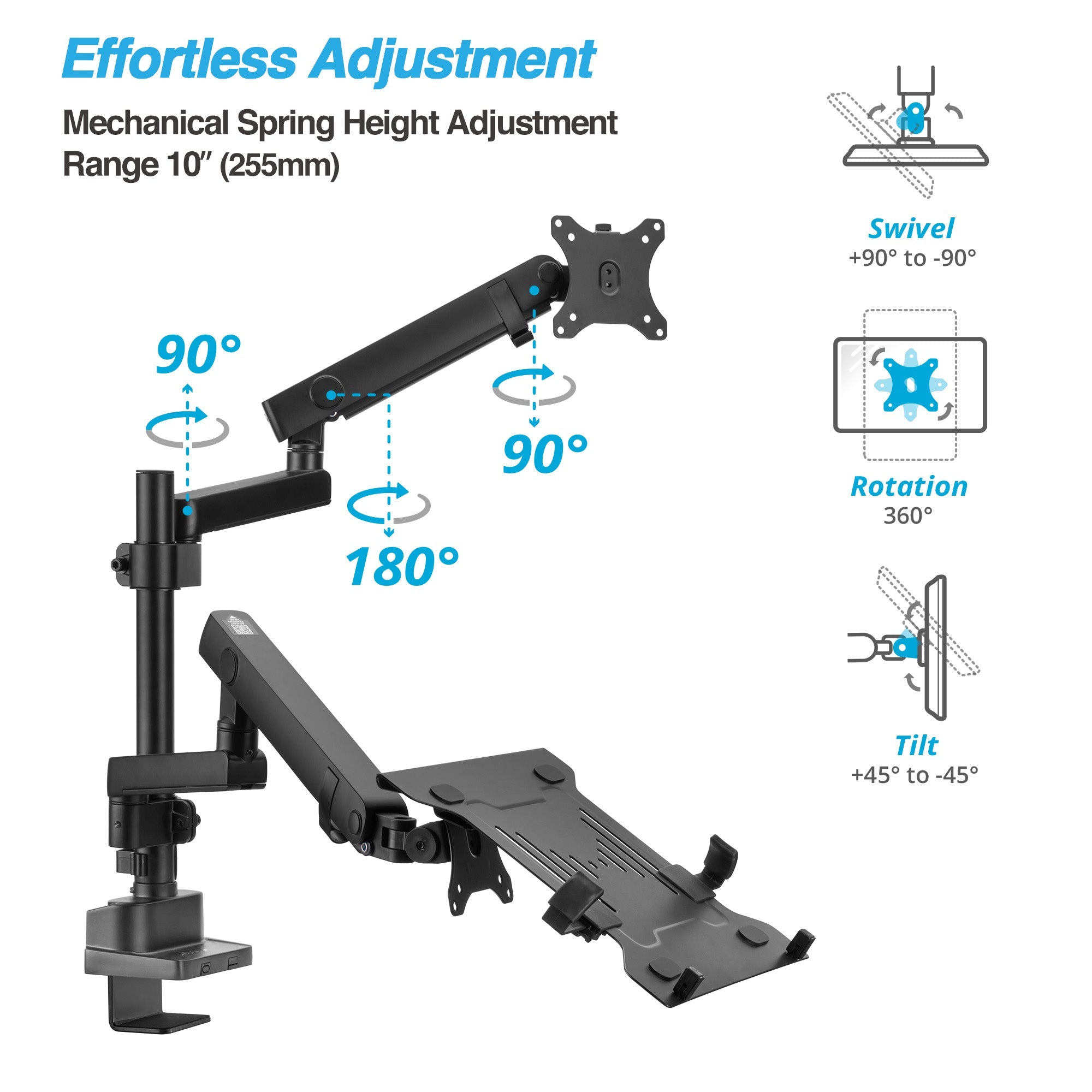 AVLT Laptop & 38 Inch Monitor Arm - Black