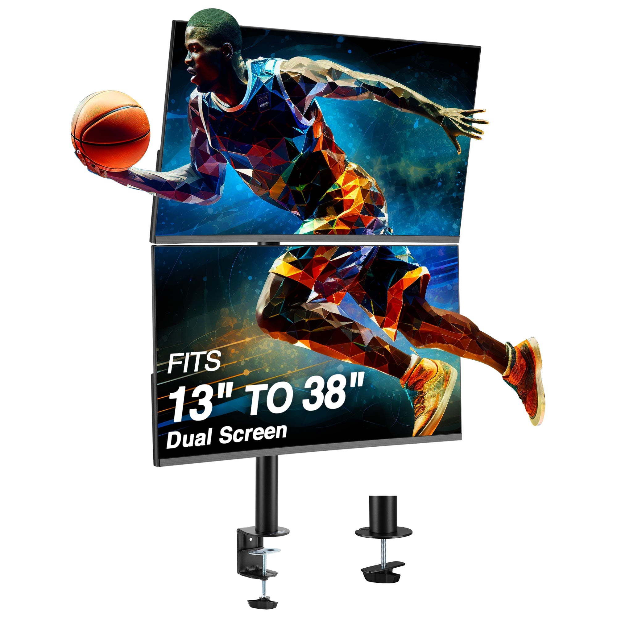 AVLT Dual 38 Inch Stacking Monitor Pole Mount - Black