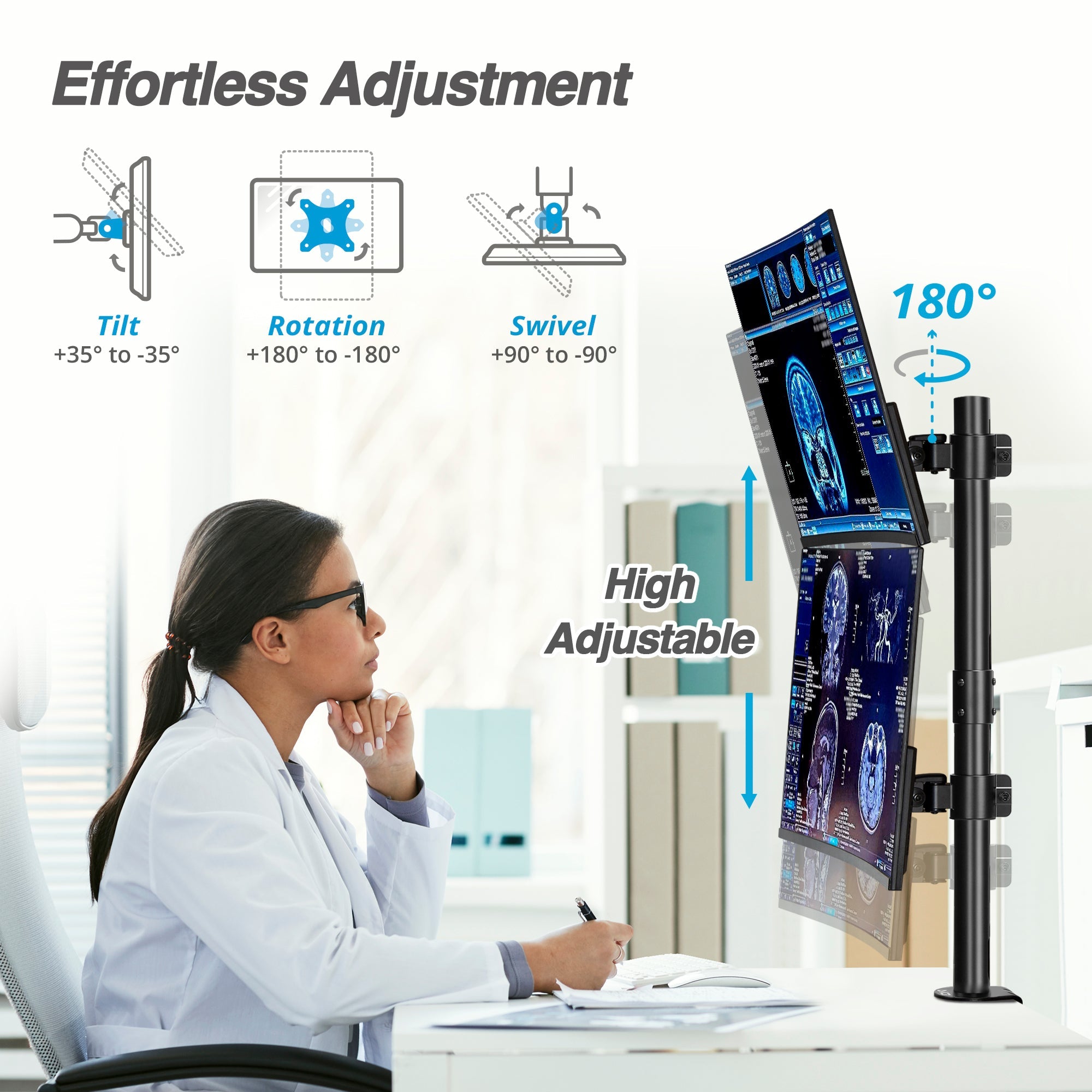 AVLT Dual 38 Inch Stacking Monitor Pole Mount - Black