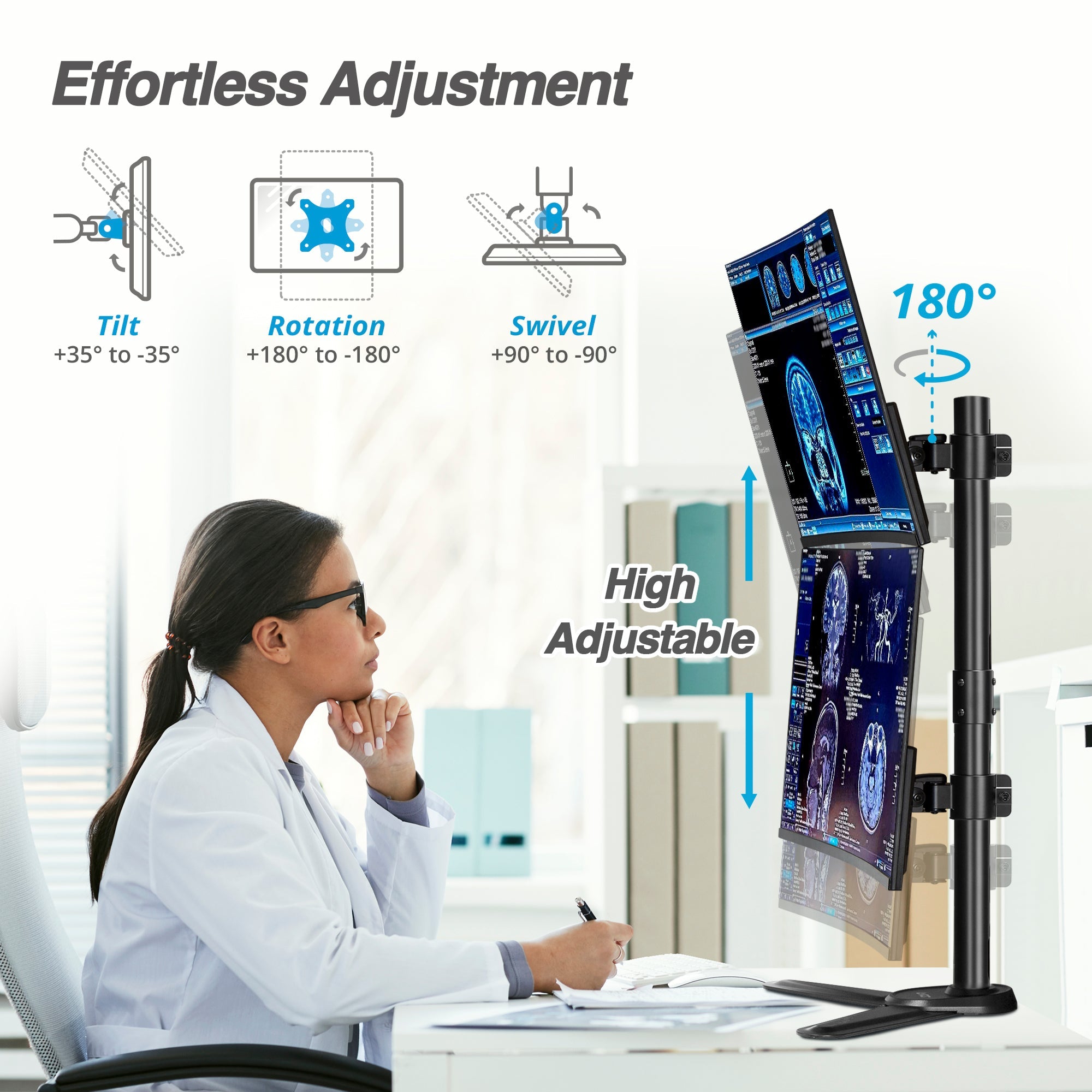 AVLT Dual 38" Vertical Monitor Mount Freestanding Strong Pole - Black